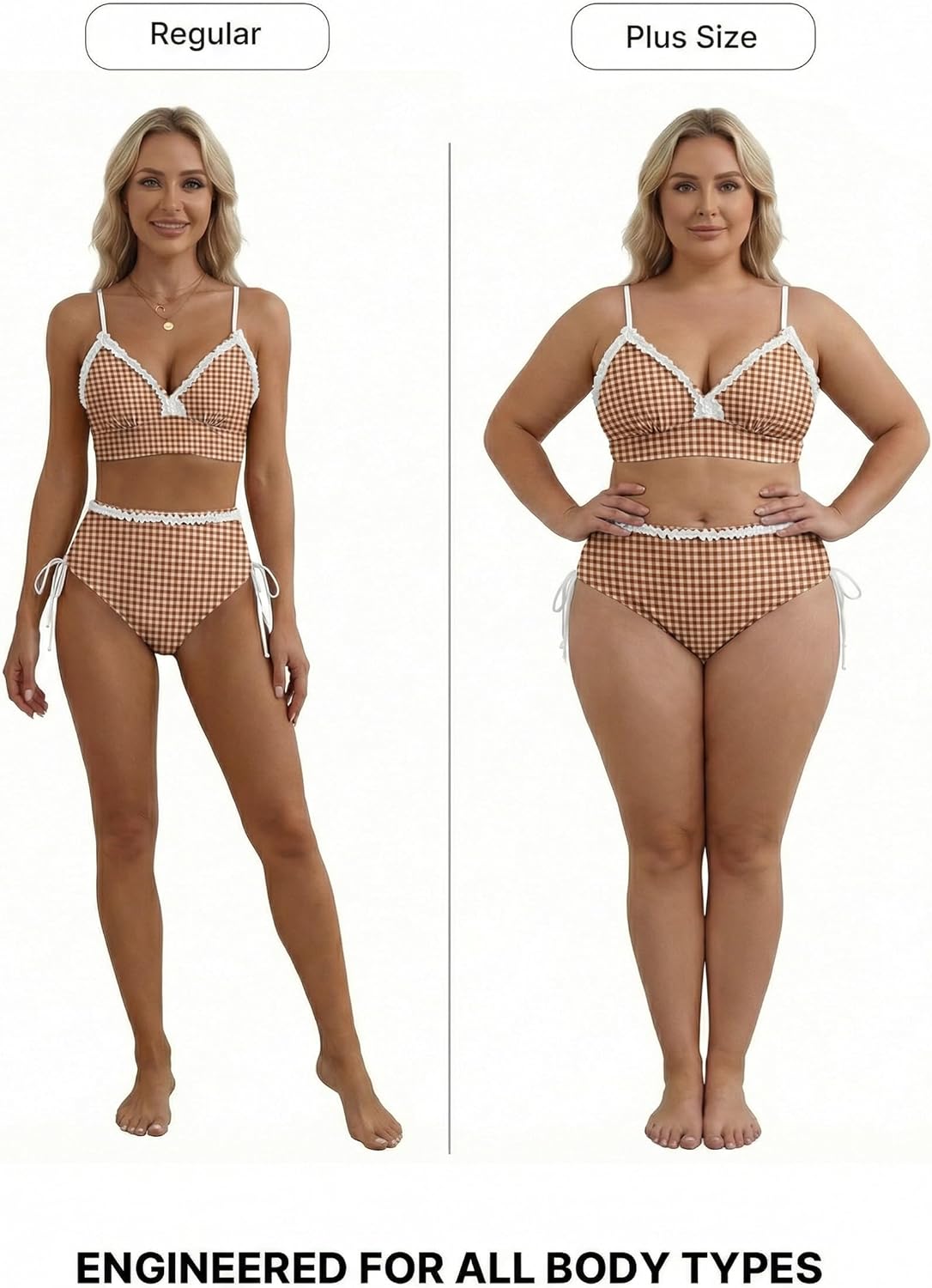 Detalle de Herseas Women's Splice Ruffle Trim High-Waisted Bikini Set