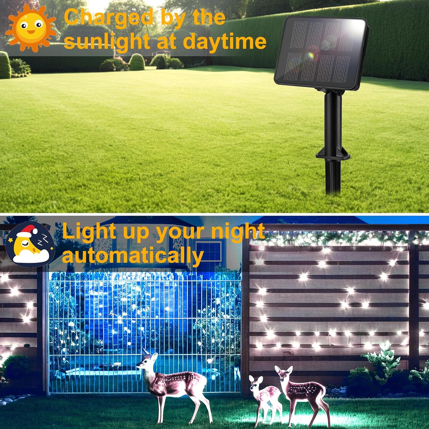Detalle 2 de FFZZKJ Solar String Lights Outdoor Garden, 120 LED (12m) – Cold White, Waterproof, 8 Lighting Modes