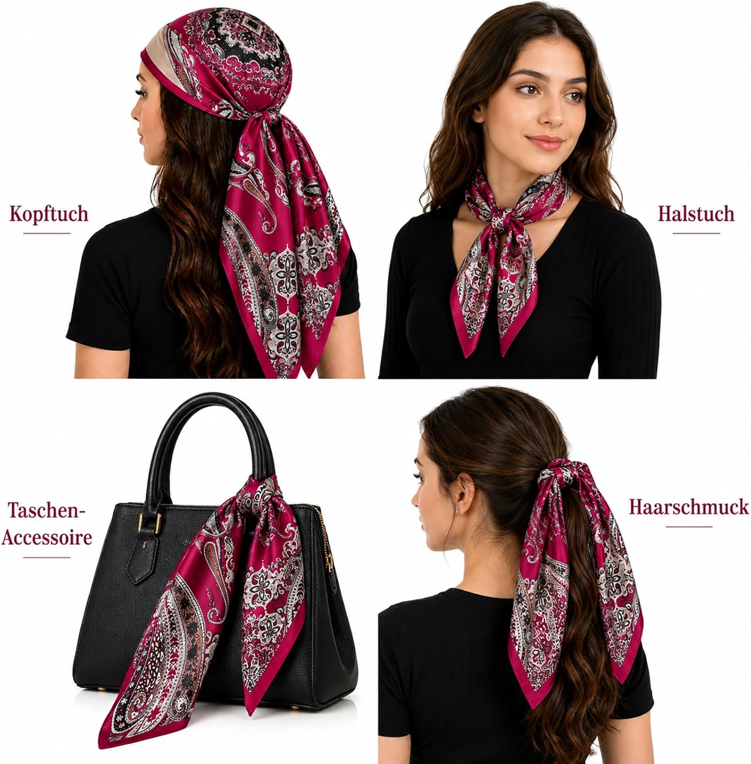 Thumbnail 1 de FAIRYGATE Damen Quadratischer Satin-Schal 90x90 cm – eleganter Kopftuch- und Haarband-Style