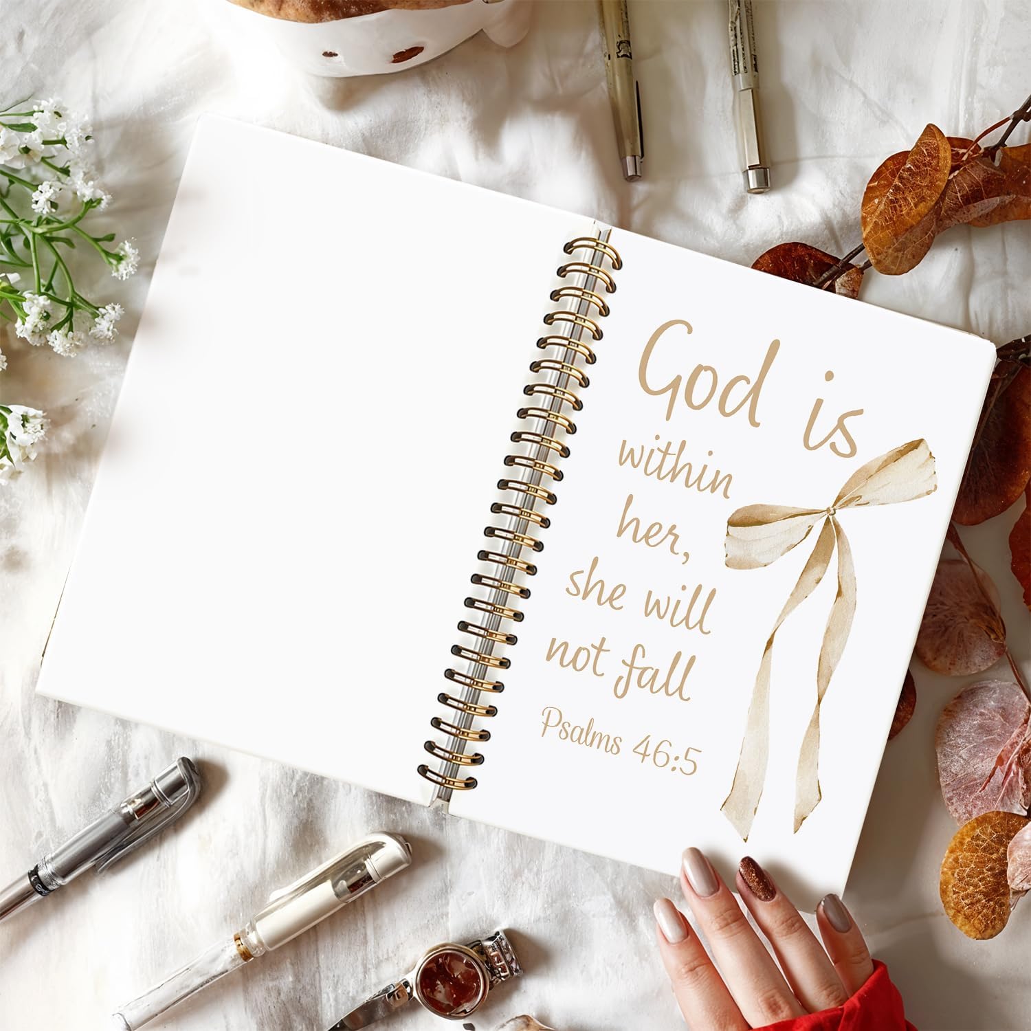 Detalle de LIANGW Coquette Beige Bow Christian Journal, Hardcover Spiral Notebook, 80 Pages
