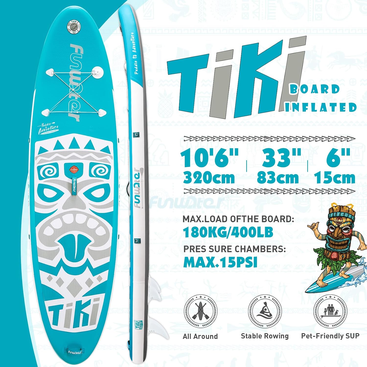Detalle 2 de FunWater TIKI Inflatable SUP: All-in-One Pack for Beginners to Pros