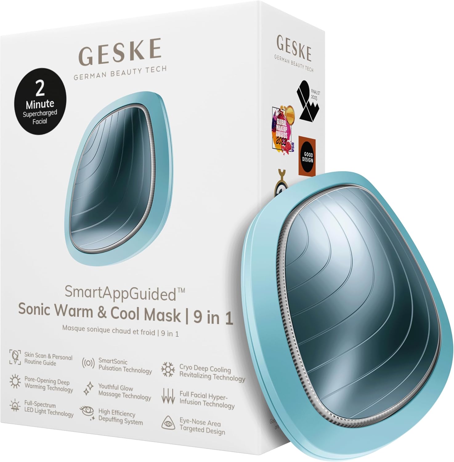 Detalle de GESKE Maschera sonica effetto caldo e freddo SmartAppGuided 9 in 1 con LED spectrum completo