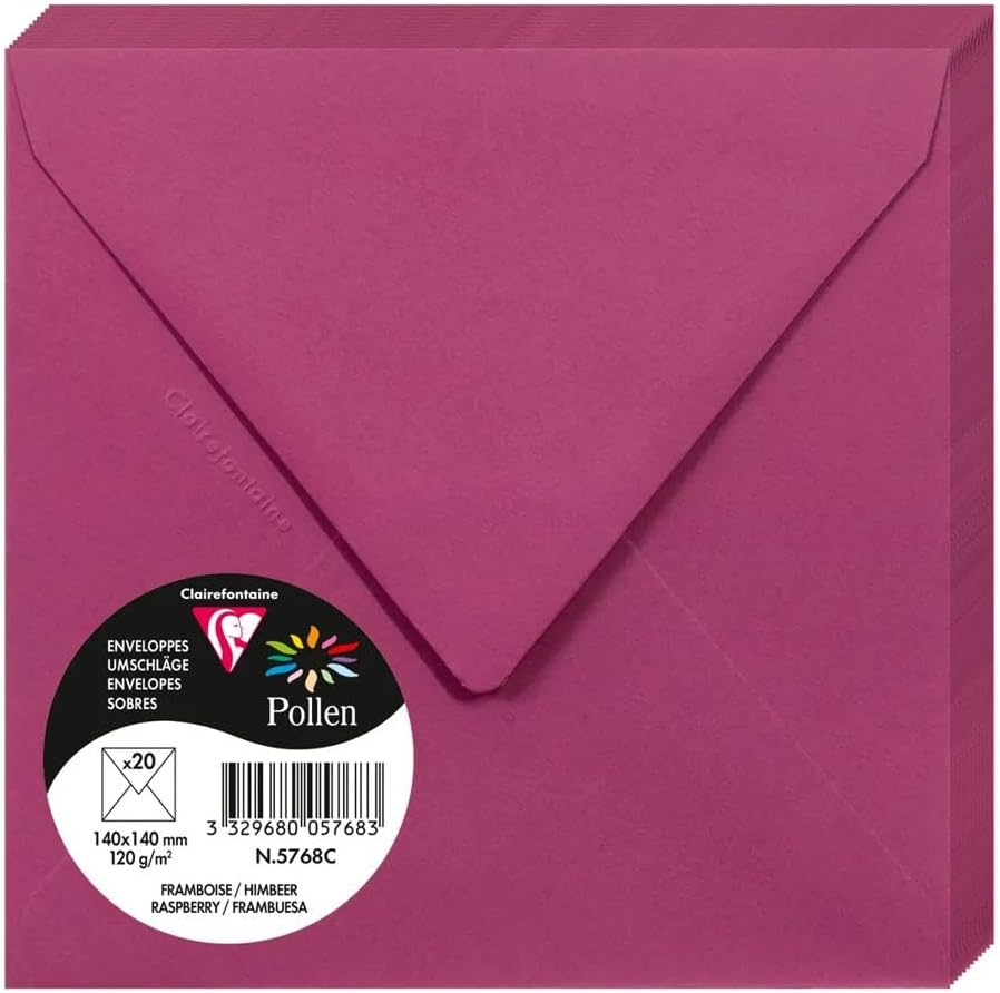 Clairefontaine 5768C: Pacco da 20 Buste gommate 14x14 cm, 120 g/m², Colore fragola – Pollen