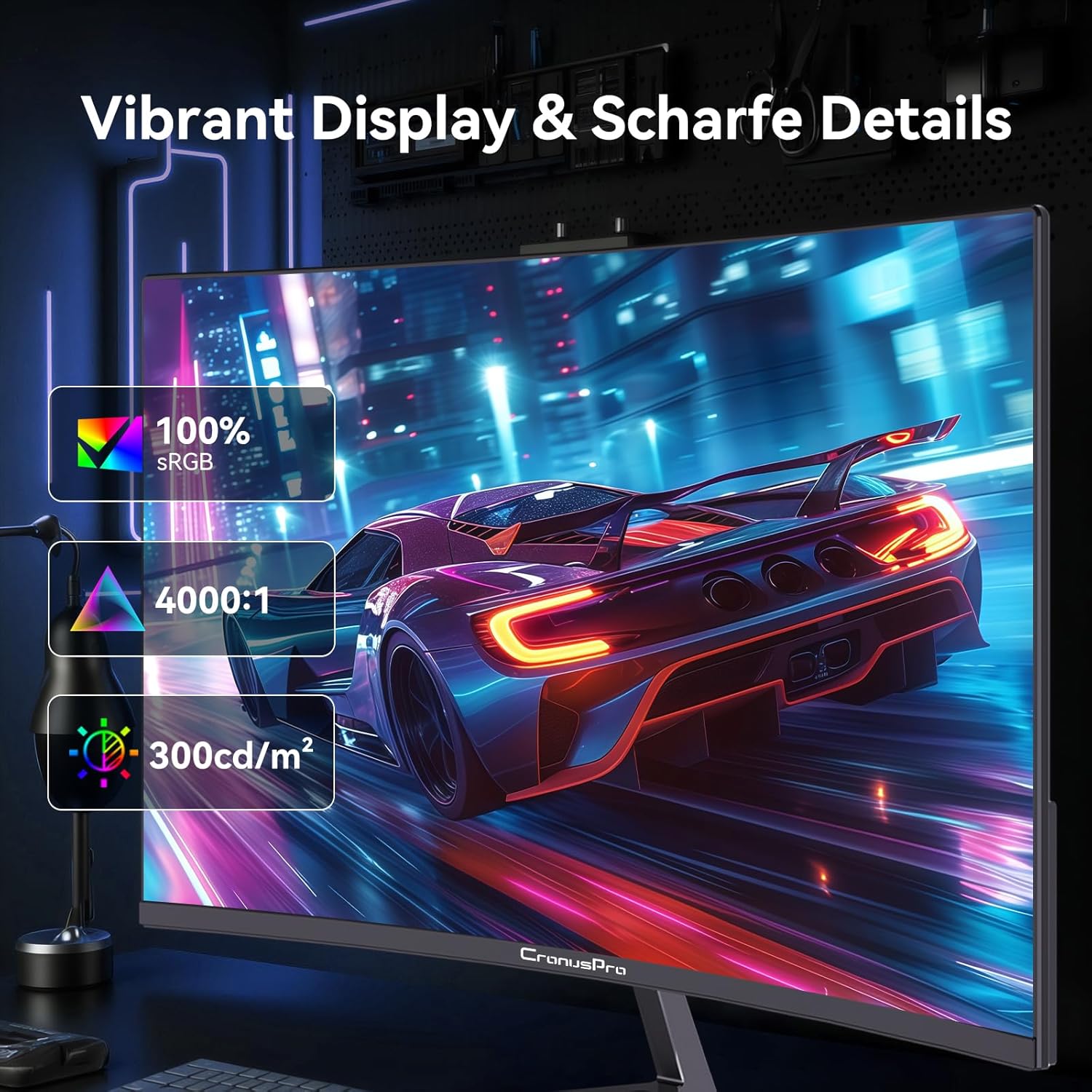 Thumbnail 3 de CronusPro 24 Zoll Curved Gaming-Monitor (200 Hz, FHD, VA, 1 ms MPRT) mit FreeSync und 3000R