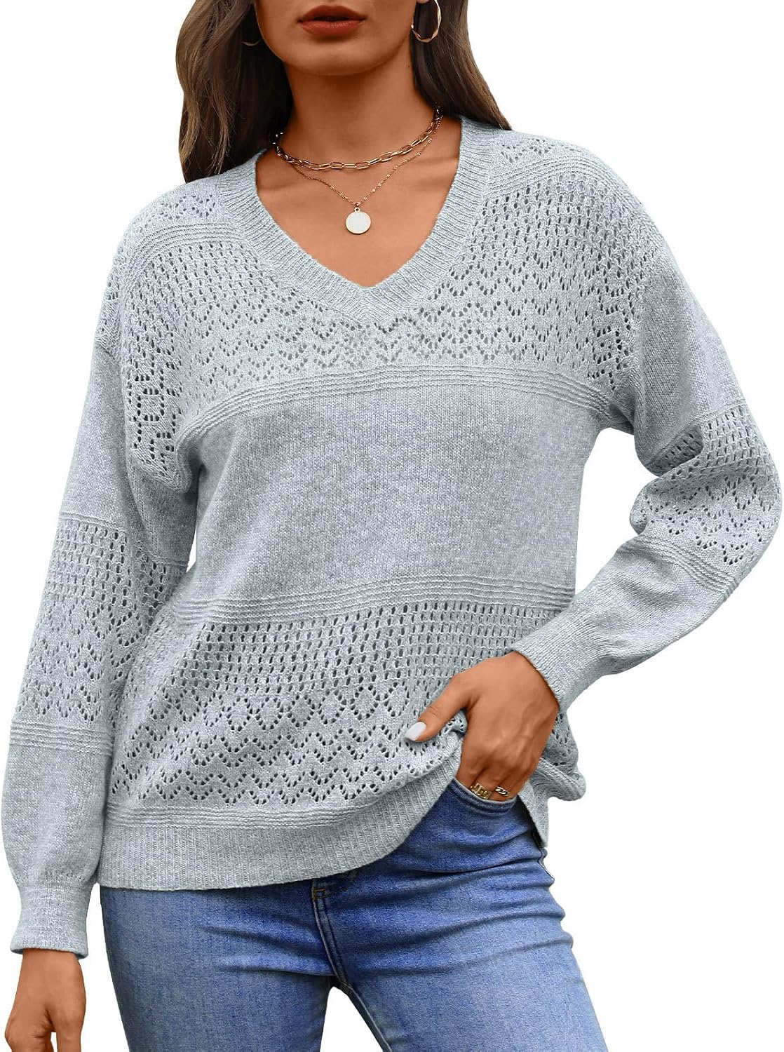 Detalle 2 de MixShe Women's Knit Sweater V-Neck