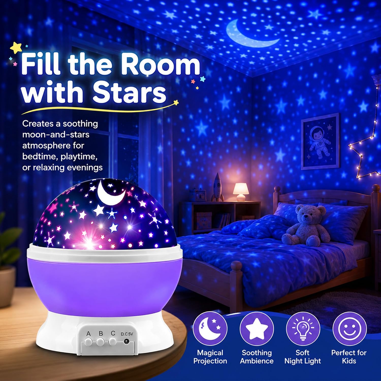 Detalle de MOKOQI 012-1361 Star Projector Night Light, 8 Color Modes, 360° Rotation