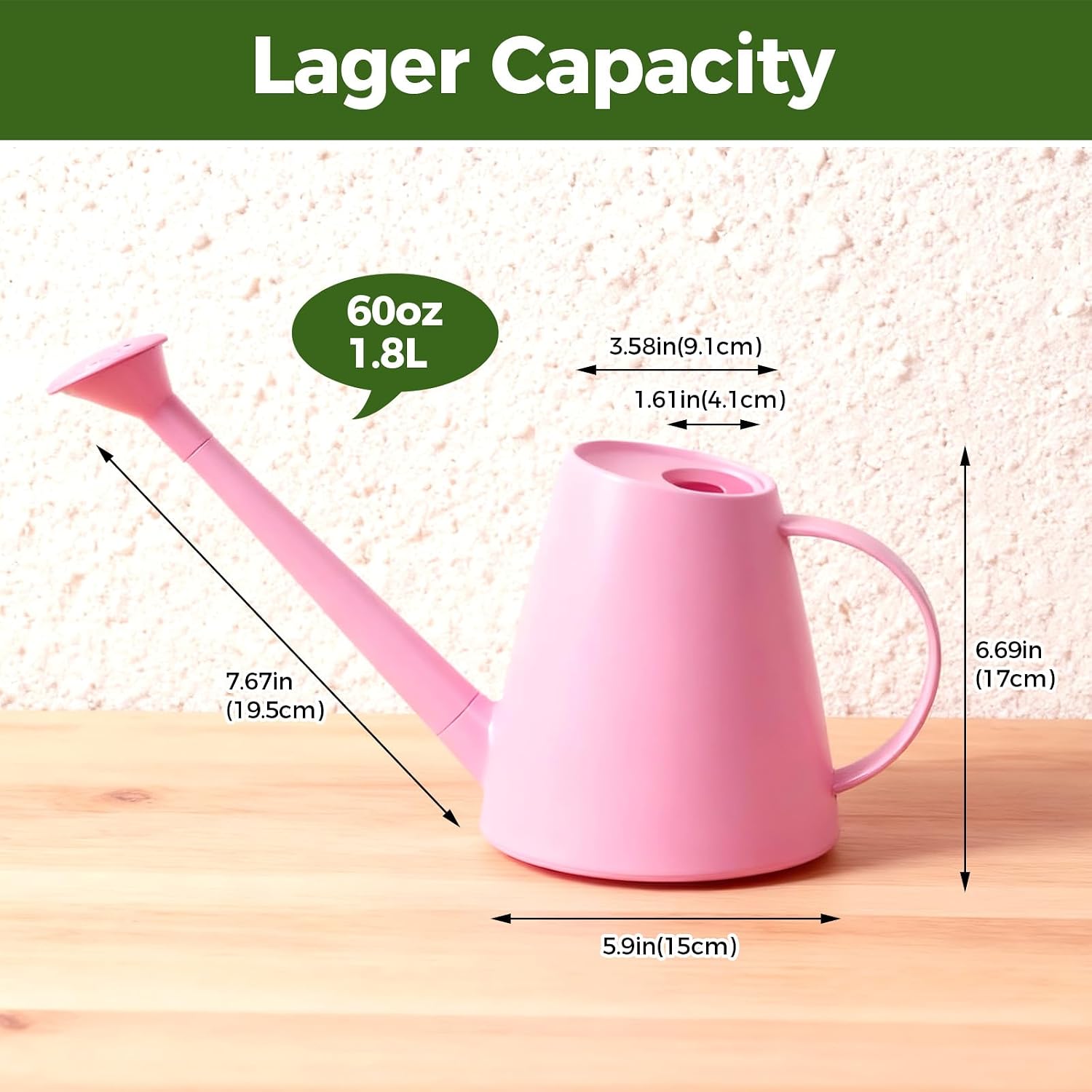 Detalle de Bamworld Watering Can for Indoor Plants Long Spout – 1.8L (Pink)
