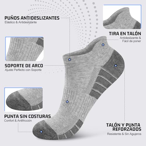 Detalle de Effeeet 10 Pares Calcetines Tobilleros de Algodón Transpirable para Hombre y Mujer (Talla 39-42)