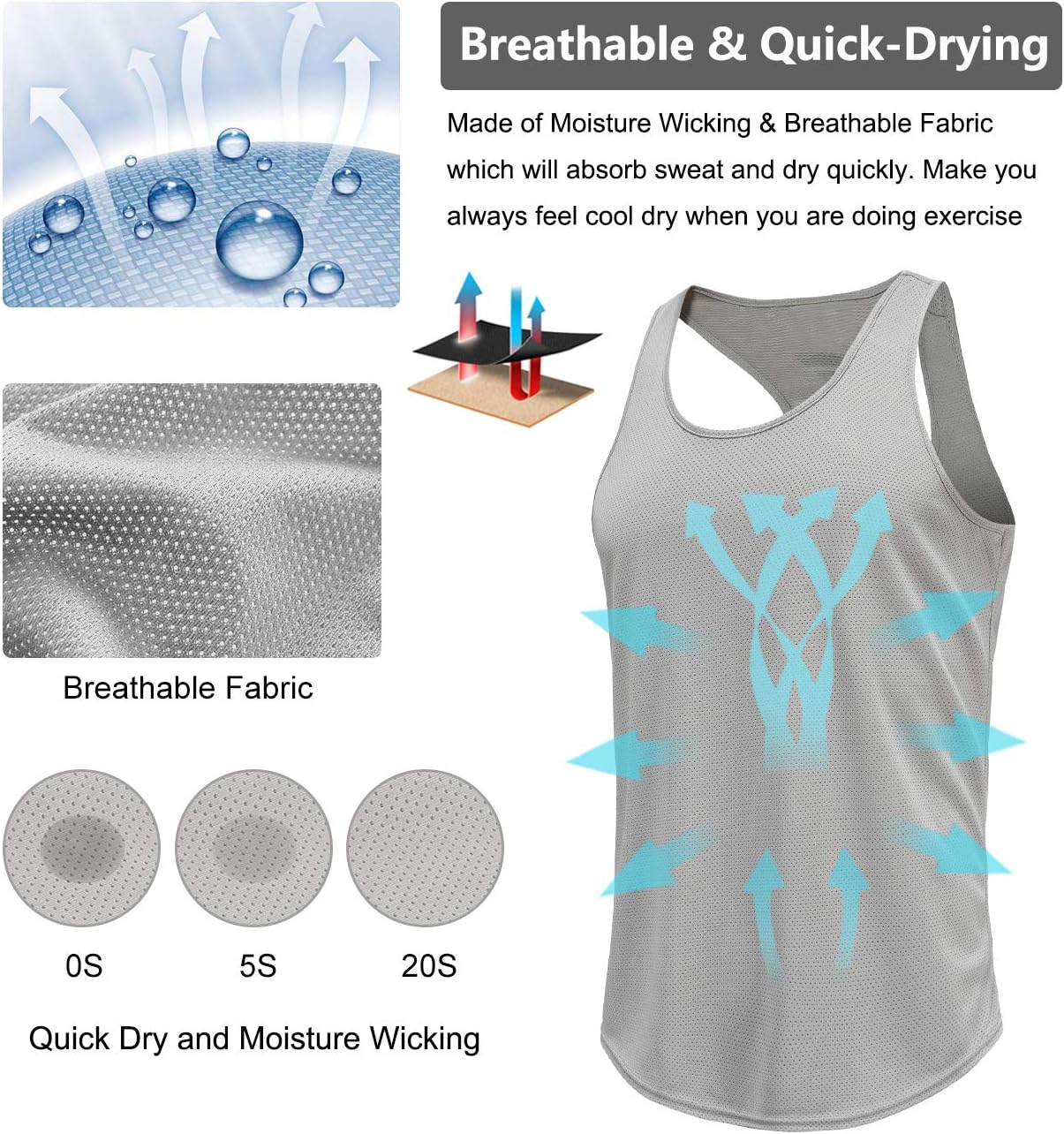 Detalle 2 de Boyzn Men's Y-Back Workout Tank Tops (1 or 3 Pack) – Lightweight, Breathable Mesh Vest for Gym and Running