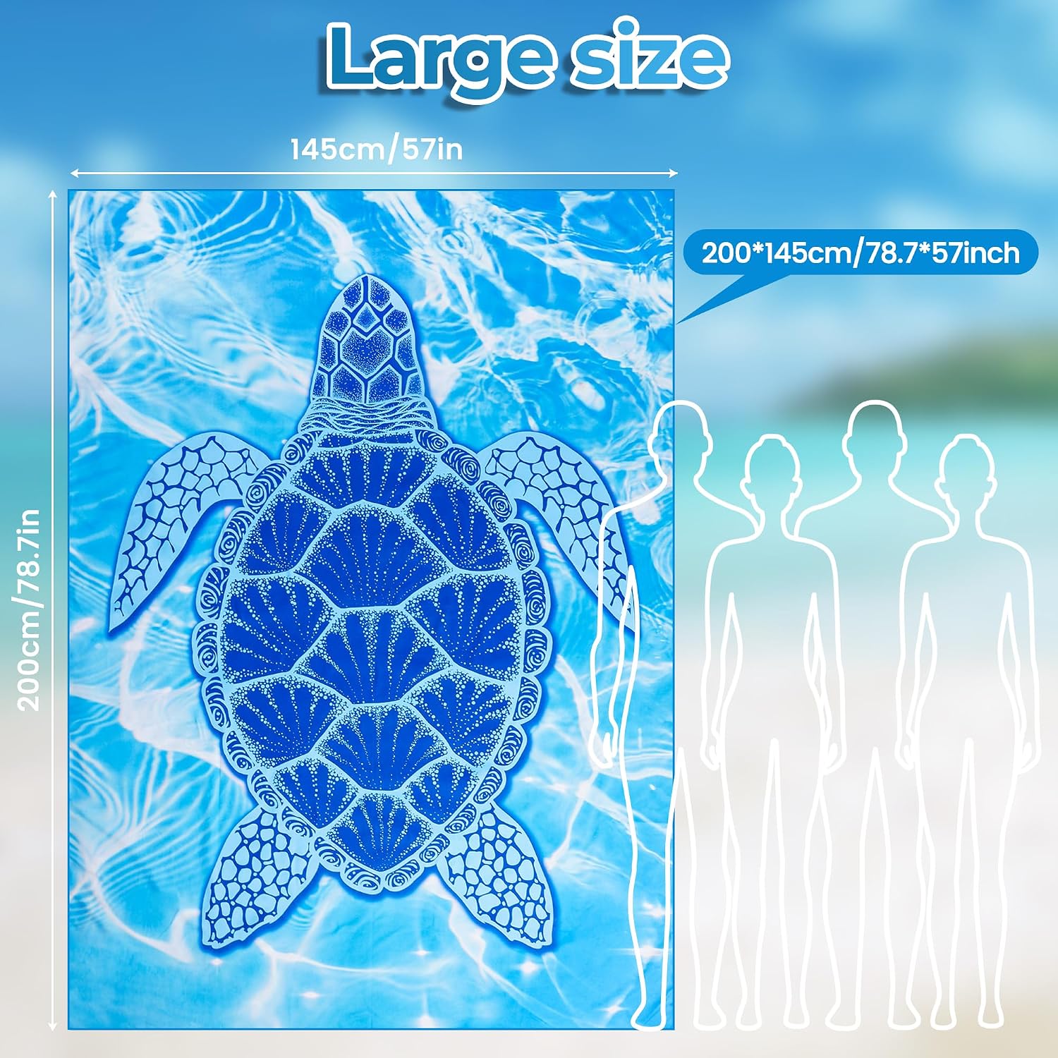 Detalle de KUOGAS Telo Mare XXL 200x145 cm: asciugamano microfibra anti-sabbia con tasche e custodia