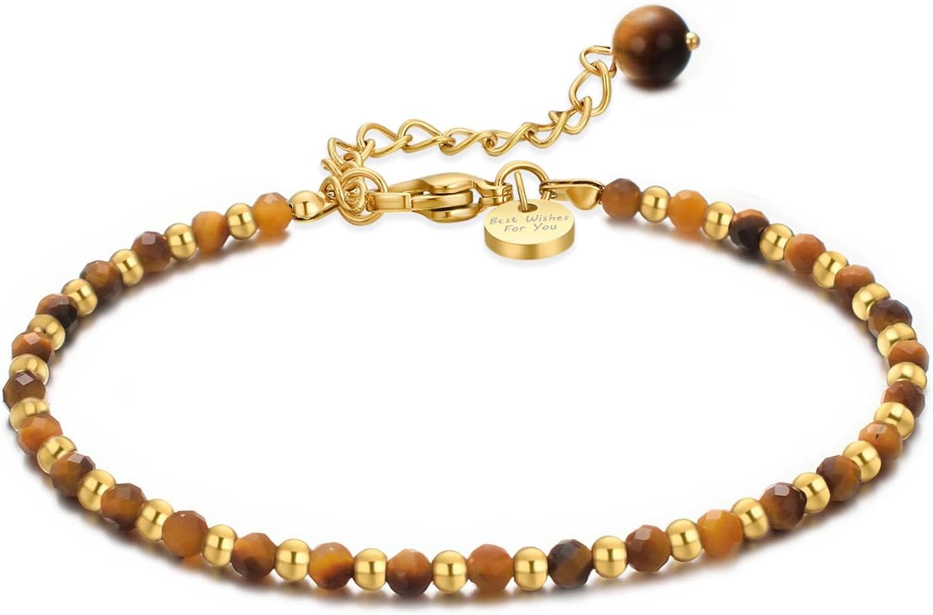 Detalle 2 de Vissen Naturstein Armband Damen – Edelstahl Gold verstellbar