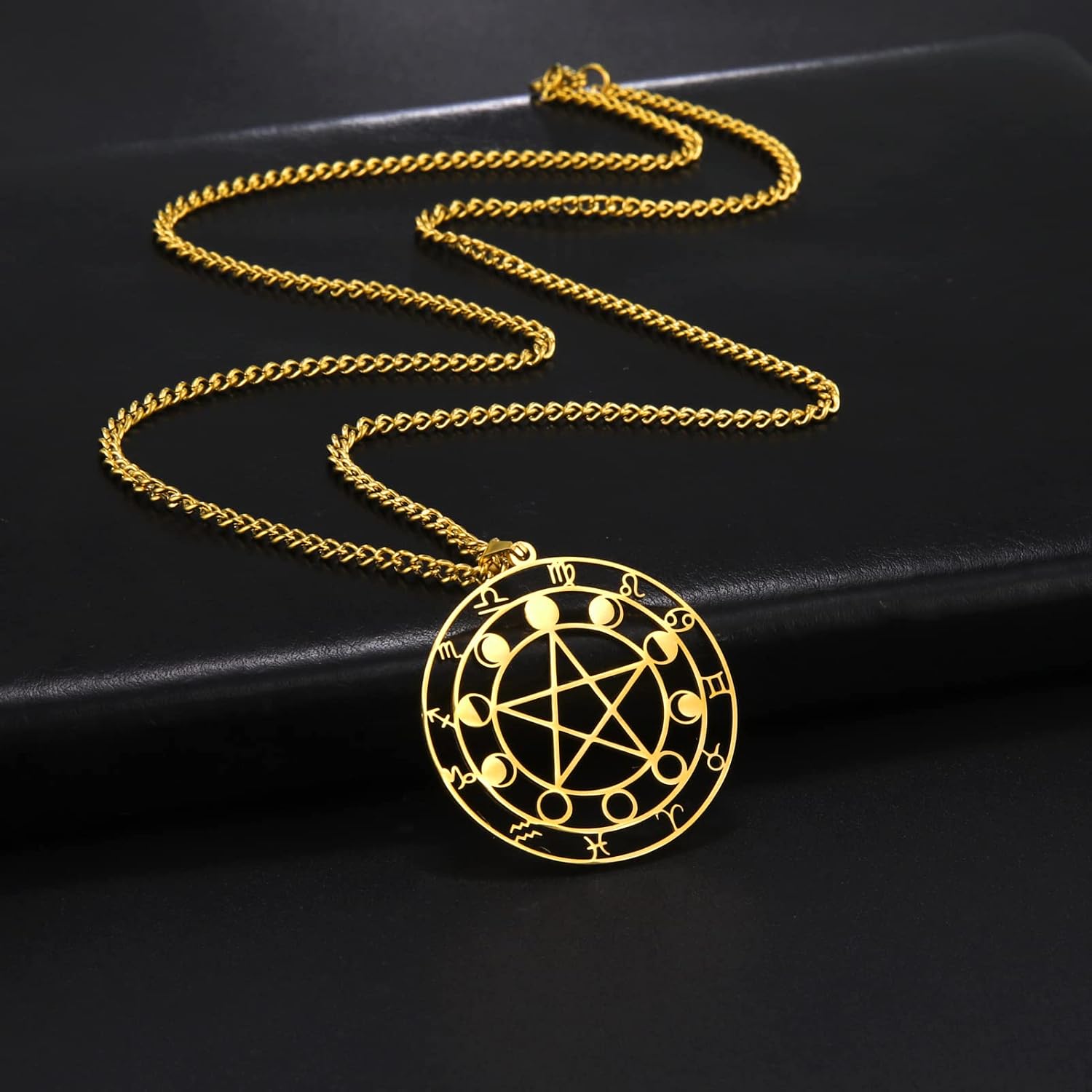 Detalle 2 de Dreamtimes Halskette mit Pentagramm-Anhänger aus Edelstahl – Baum des Lebens & keltische Sterne, Wicca/heidnisches Amulett