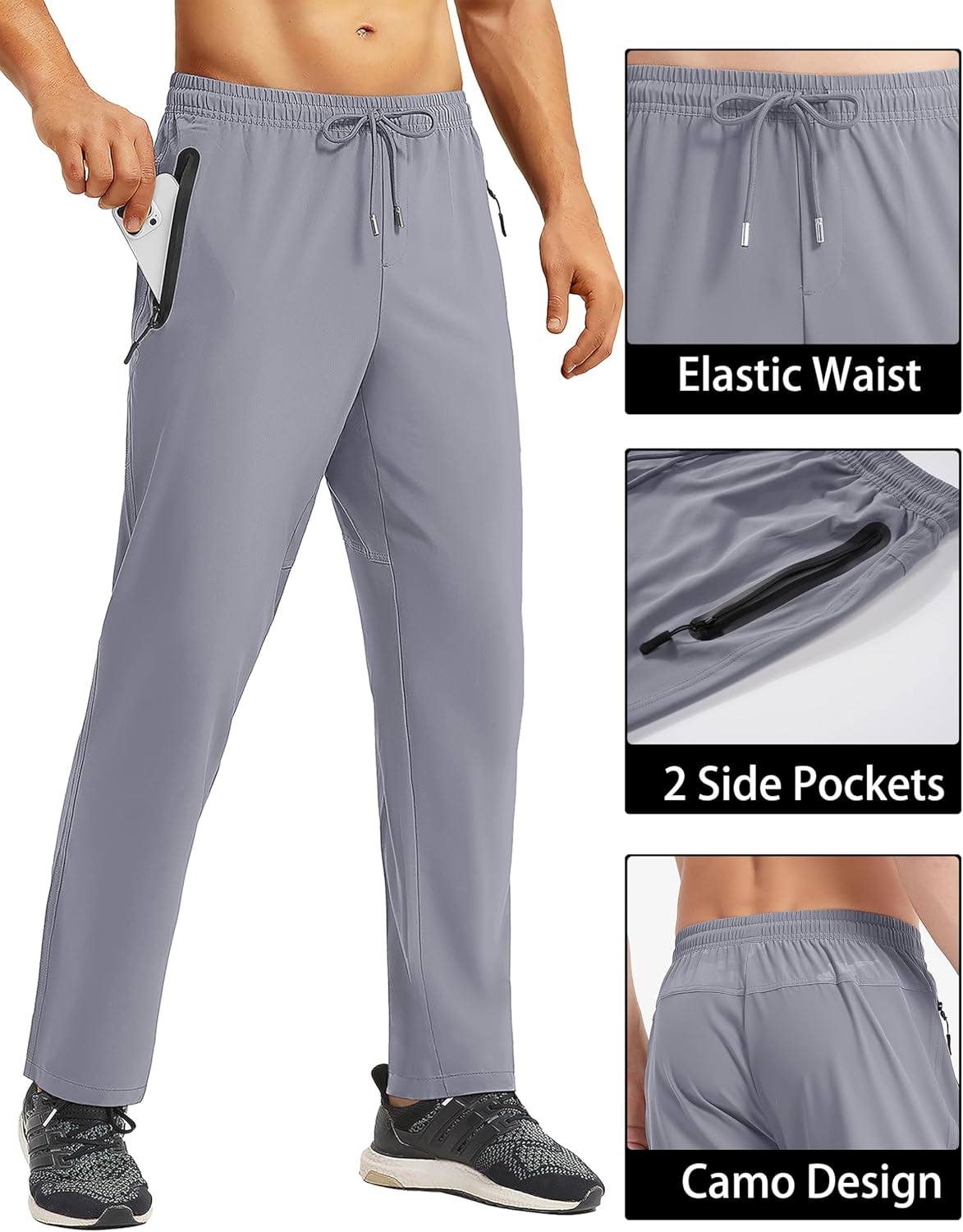 Thumbnail 3 de EKLENTSON Men's Lightweight Outdoor Trousers: Quick-Dry Stretch Joggers with Zip Pockets
