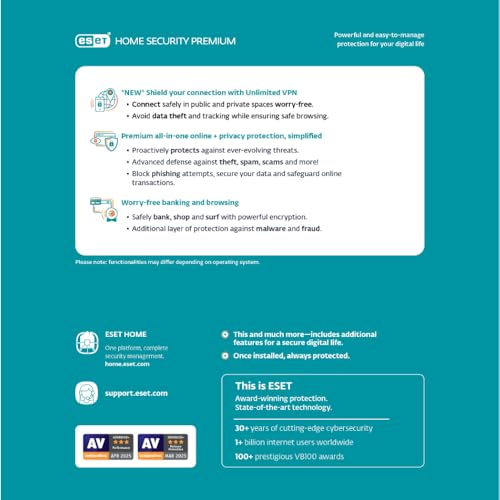 Thumbnail 1 de ESET Home Security Premium (2025 Edition) – 10 Devices, 1 Year, with Unlimited VPN & Privacy Protection