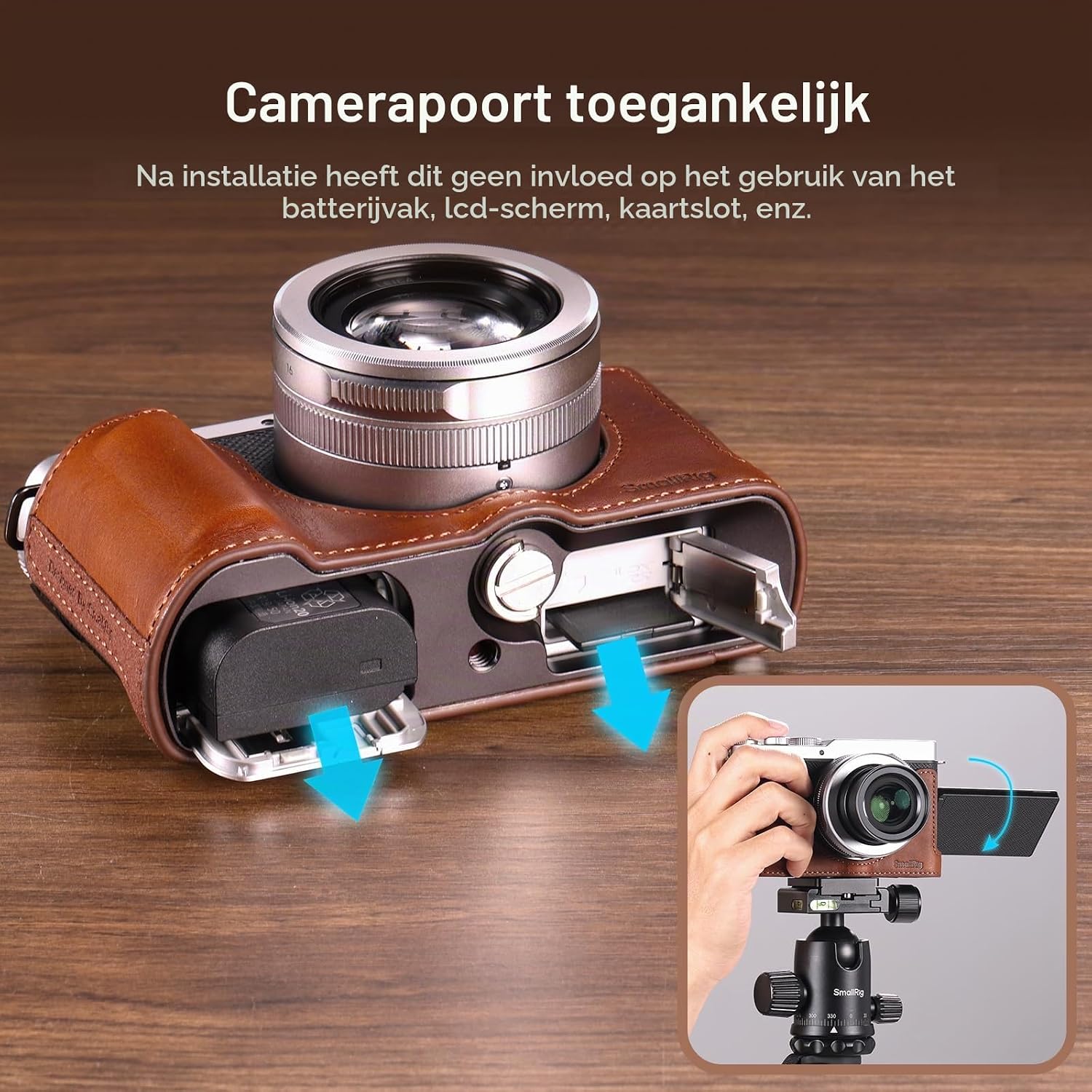 Detalle 1 de SMALLRIG 5699 leren halfcase voor Panasonic LUMIX L10 met grip, bruin