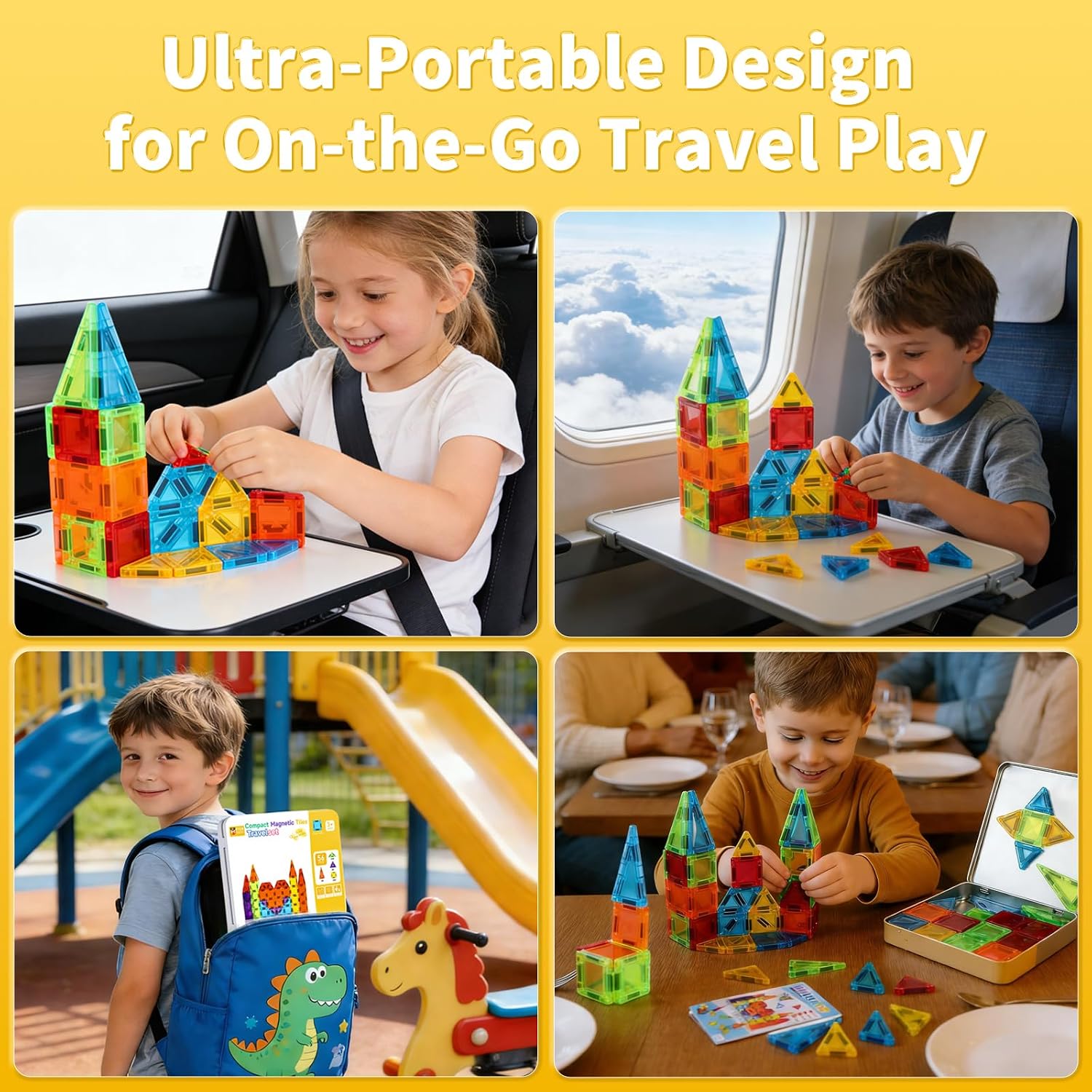 Detalle de MEESHEEP 56PCS Mini Magnetic Tiles with Tin – Travel-Ready Educational Building Set