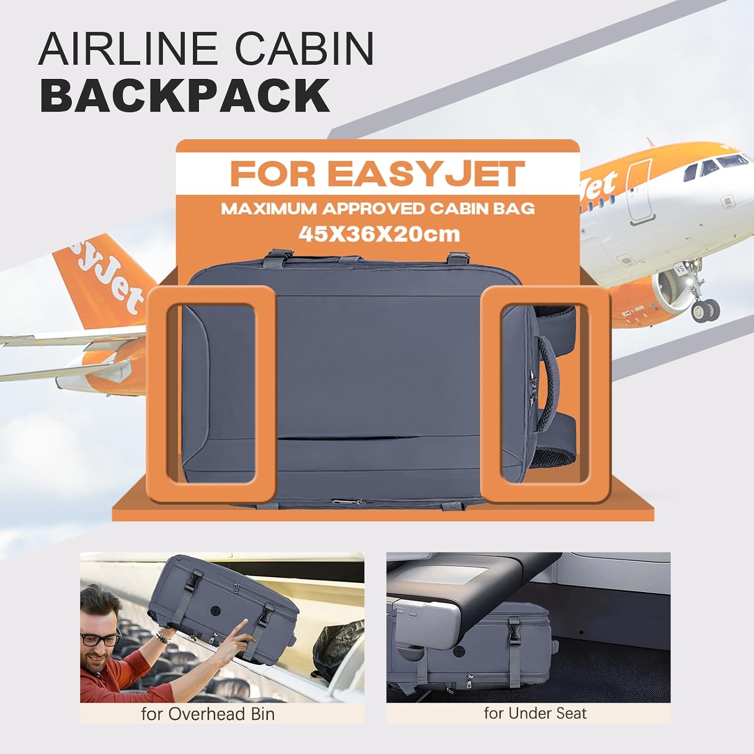 Detalle 2 de Xkdoai 45x36x20 Zaino da viaggio per Easyjet