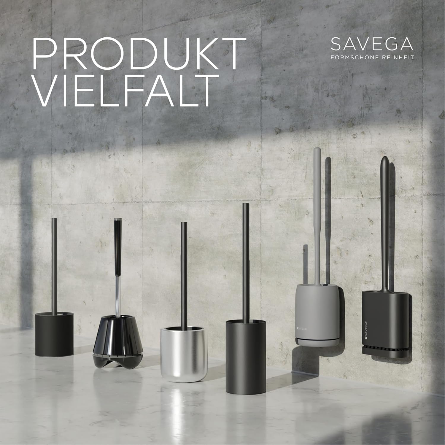 Detalle de SAVEGA Silikon-Klobürste mit flachem, flexiblem Kopf und klebbarer Wandhalterung (schwarz matt) – 1er Set