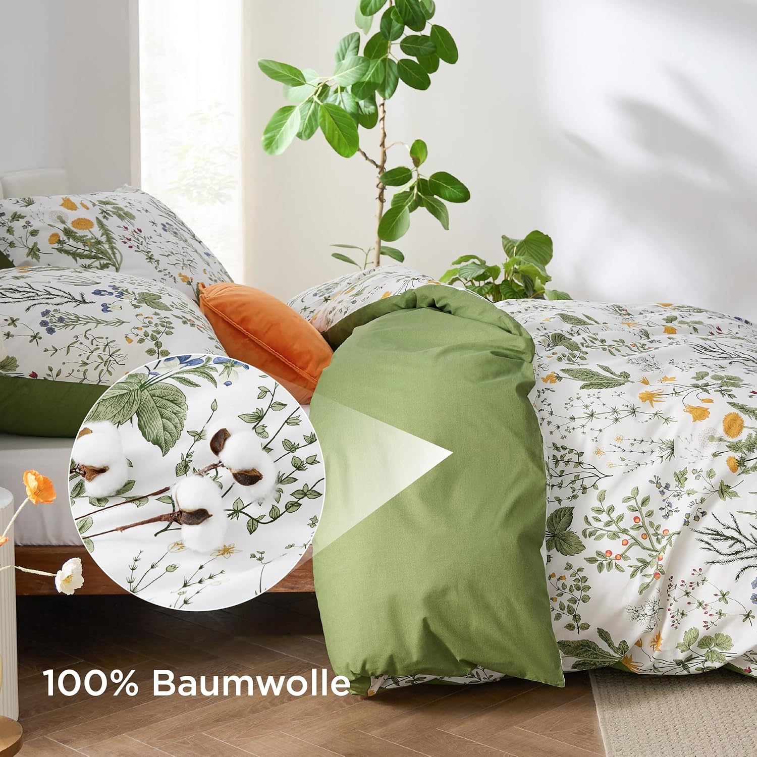 Thumbnail 5 de BEDSURE Bettwäsche 200x200 Baumwolle Grün