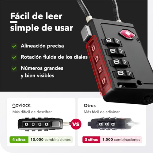 Thumbnail 6 de Candados TSA NovLock con indicador de apertura y combinación de 4 dígitos (4 uds.)
