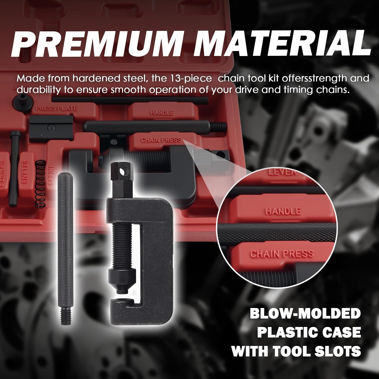 Detalle de Motorcycle chain breaker tool set with three pin sizes