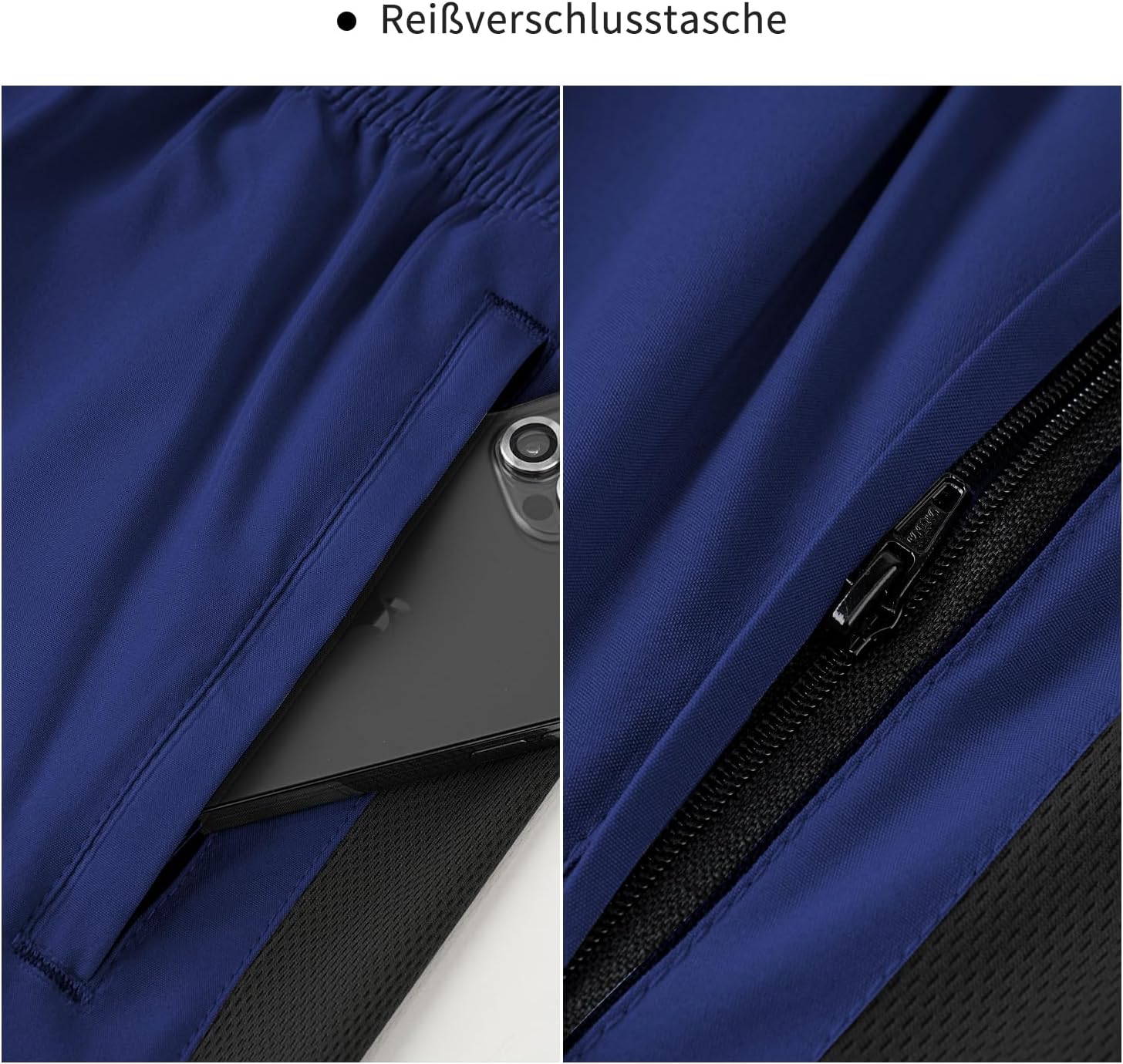 Detalle de HMIYA Herren Sport Shorts: Schnell trocknend, mit Reißverschlusstaschen