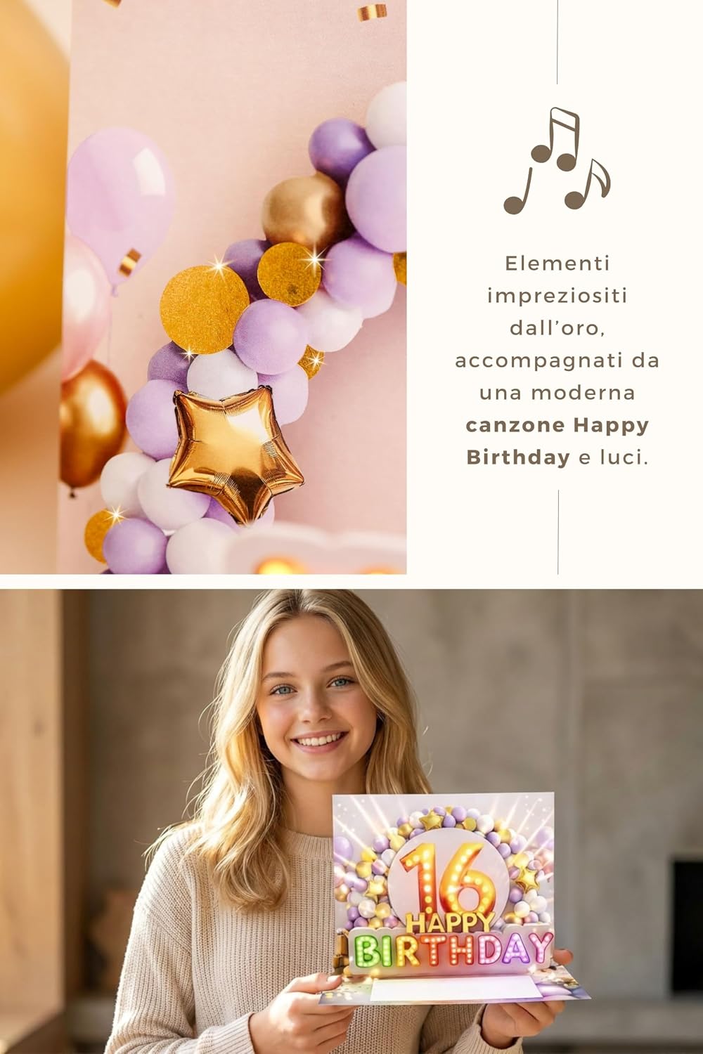 Thumbnail 6 de Joli Coon Biglietto Auguri 16 Anni Ragazza – biglietto 3D pop up con musica e luce, busta e sigillo