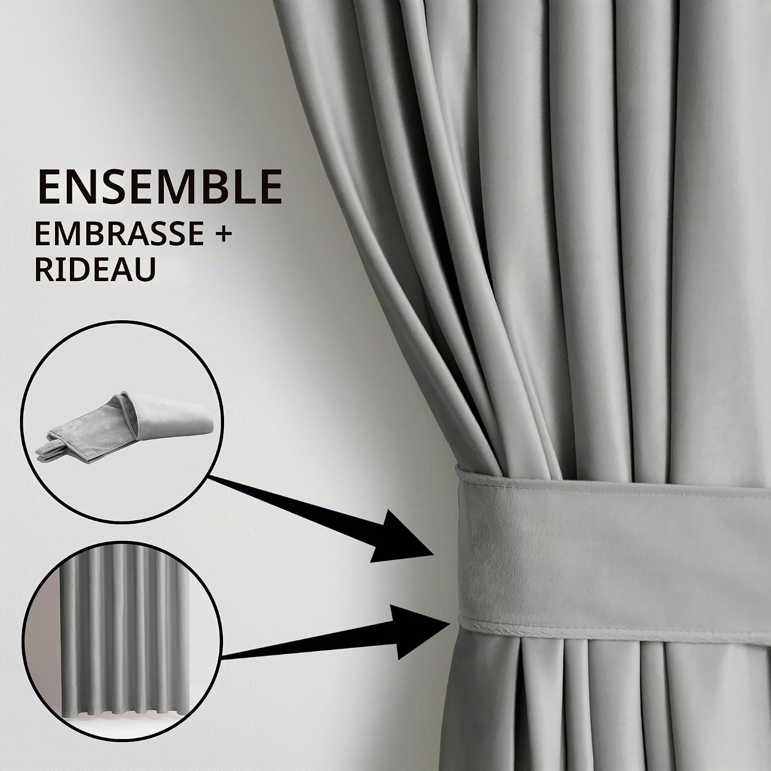 Detalle de AmeliaHome Rideau velours 1 pièce, œillets, occultant – 270 x 140 cm