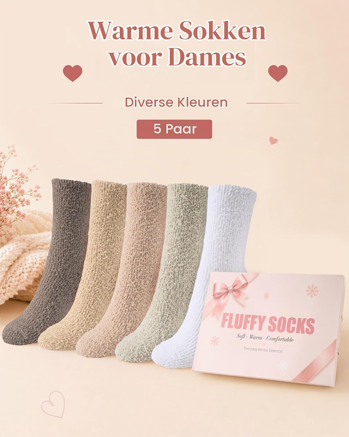 Detalle 1 de Cirorld knuffelsokken voor dames, 5 paar zachte bedsokken met platte teennaad