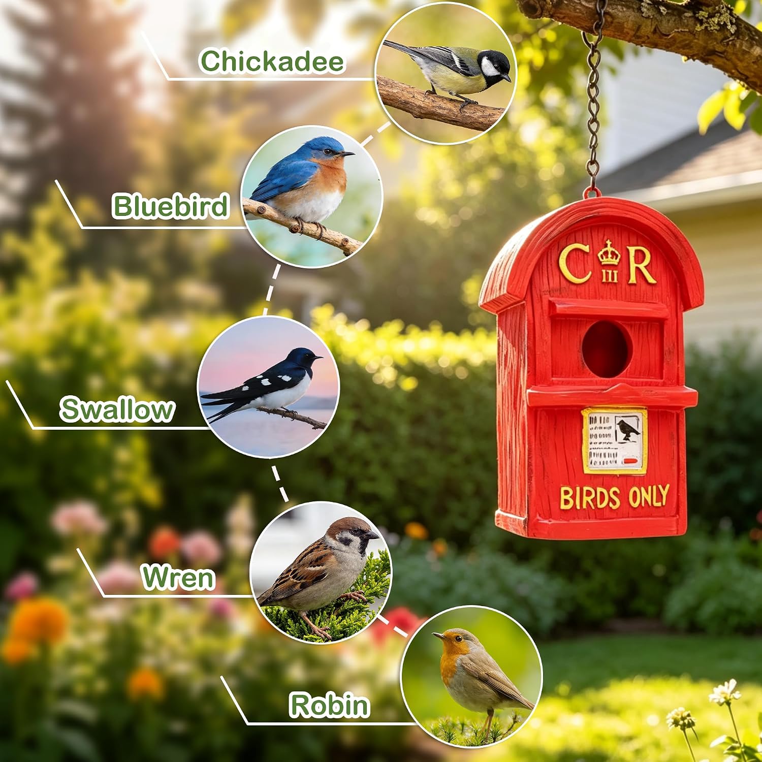 Detalle de Attivolife Garden Bird House: Outdoor Weatherproof Resin Mailbox Nyck Nest Box for Small Birds