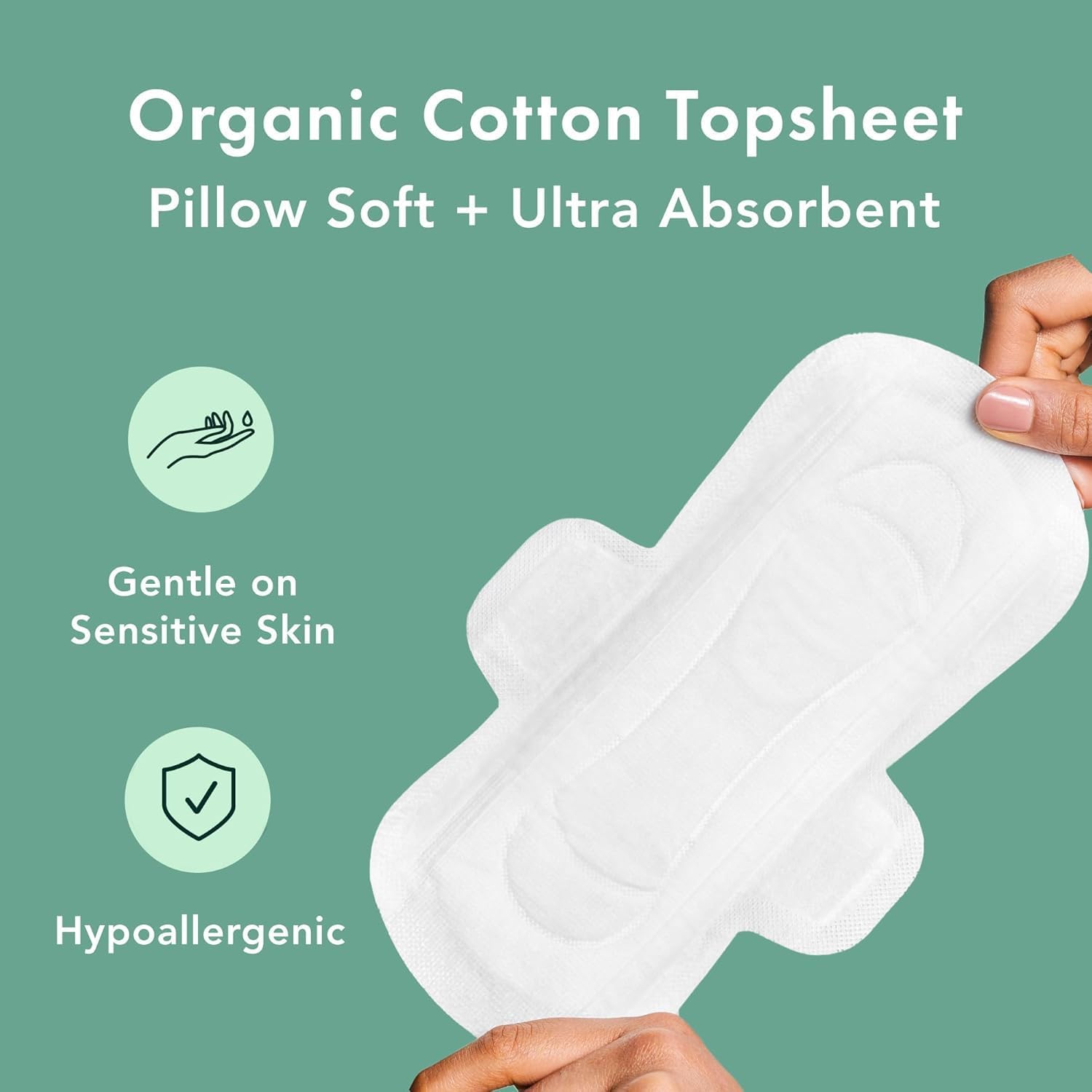 Detalle de Rael Serviette Hygiénique en Coton Bio - Flux Modéré avec Ailettes, Ultra Fine, Hypoallergénique et Sans Parfum (Régulier, 56 serviettes)