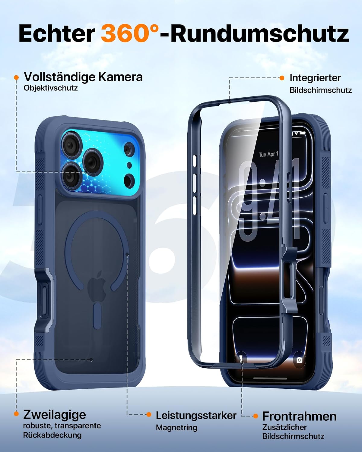 Thumbnail 1 de Diaclara Hülle für iPhone 17 Pro MagSafe – Militärschutz 360° Vollschutz mit Display- & Kameraschutz, Blau