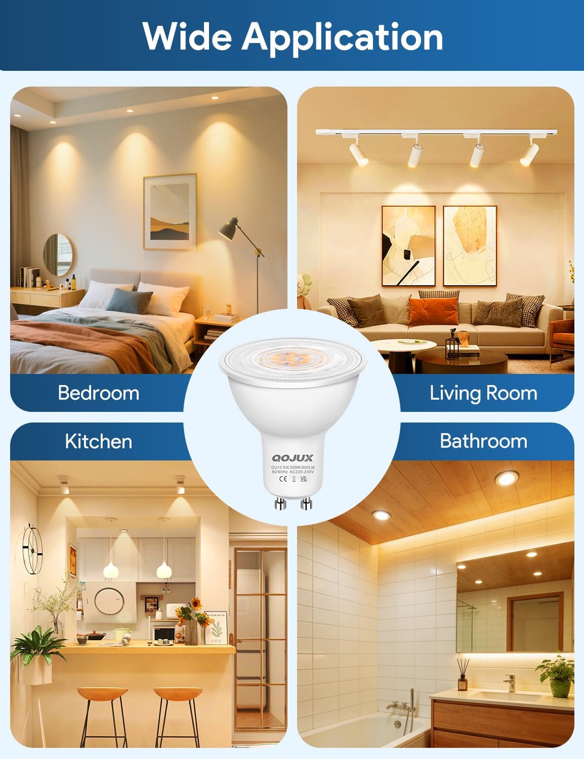 Thumbnail 6 de QOJUX GU10 LED Warmweiß 5 W (800 lm) – 3000 K, 38° Abstrahlwinkel, nicht dimmbar, 6er-Set