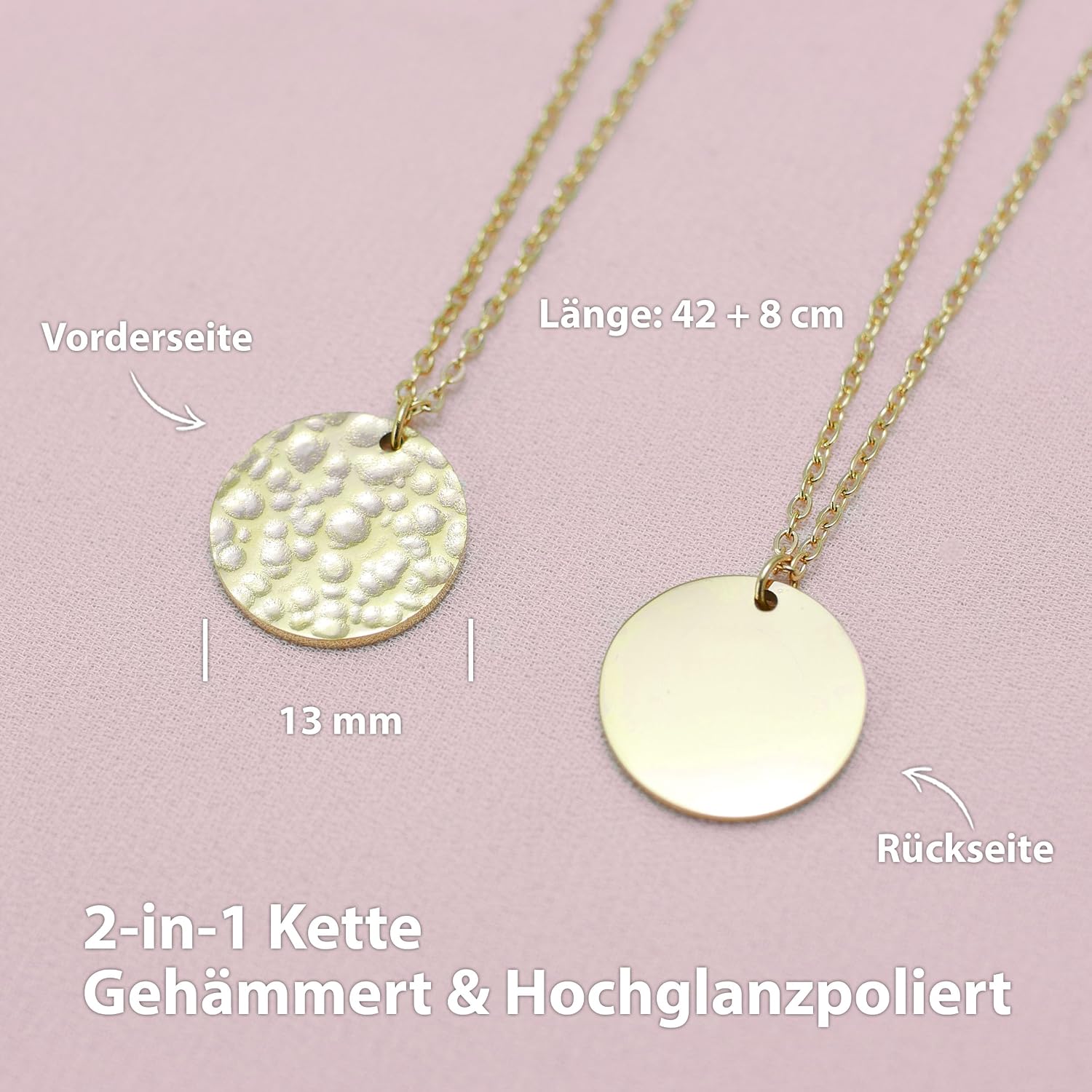 Detalle de BONNYBIRD Wasserfeste Boho-Halskette aus Edelstahl mit Münzanhänger – in Silber, Gold & Roségold (316L, 42–50 cm)