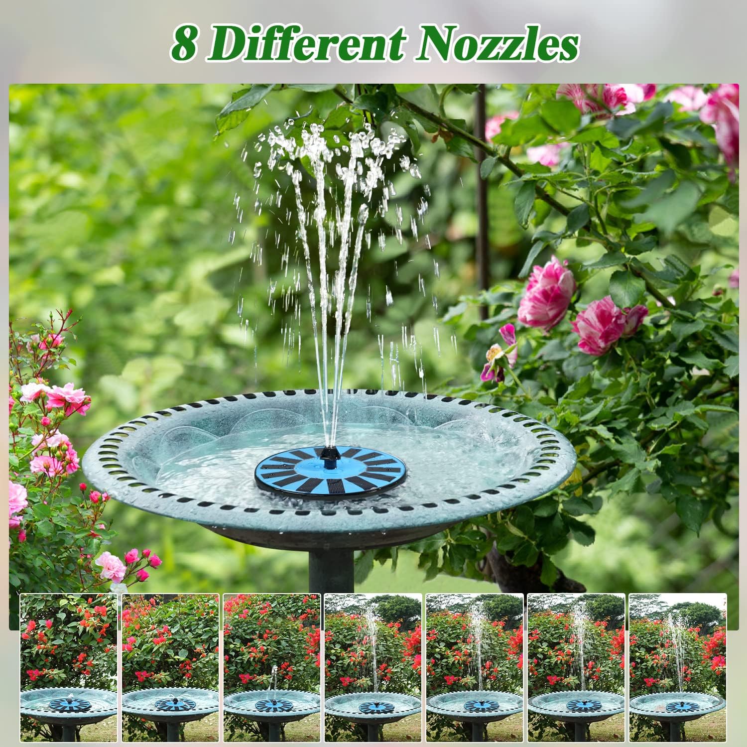 Thumbnail 2 de Springbrunnen Solar für Außen Klein, SZMP Solar Teichpumpe mit 7 Düsen & 4 Fixe Rohre