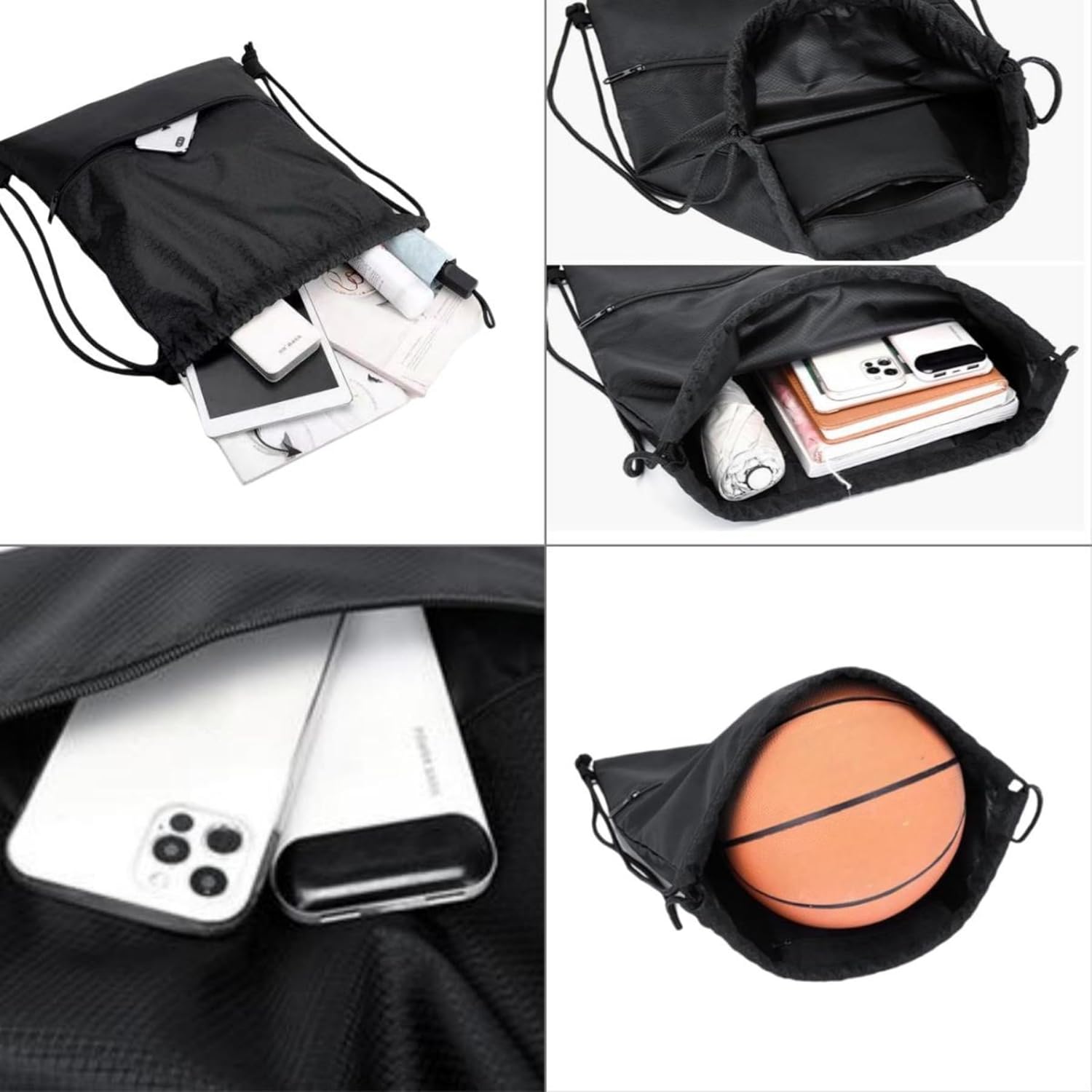 Thumbnail 4 de Arae Drawstring Backpack Bag with Front Pocket – Waterproof Oxford, Lightweight Gym Sack
