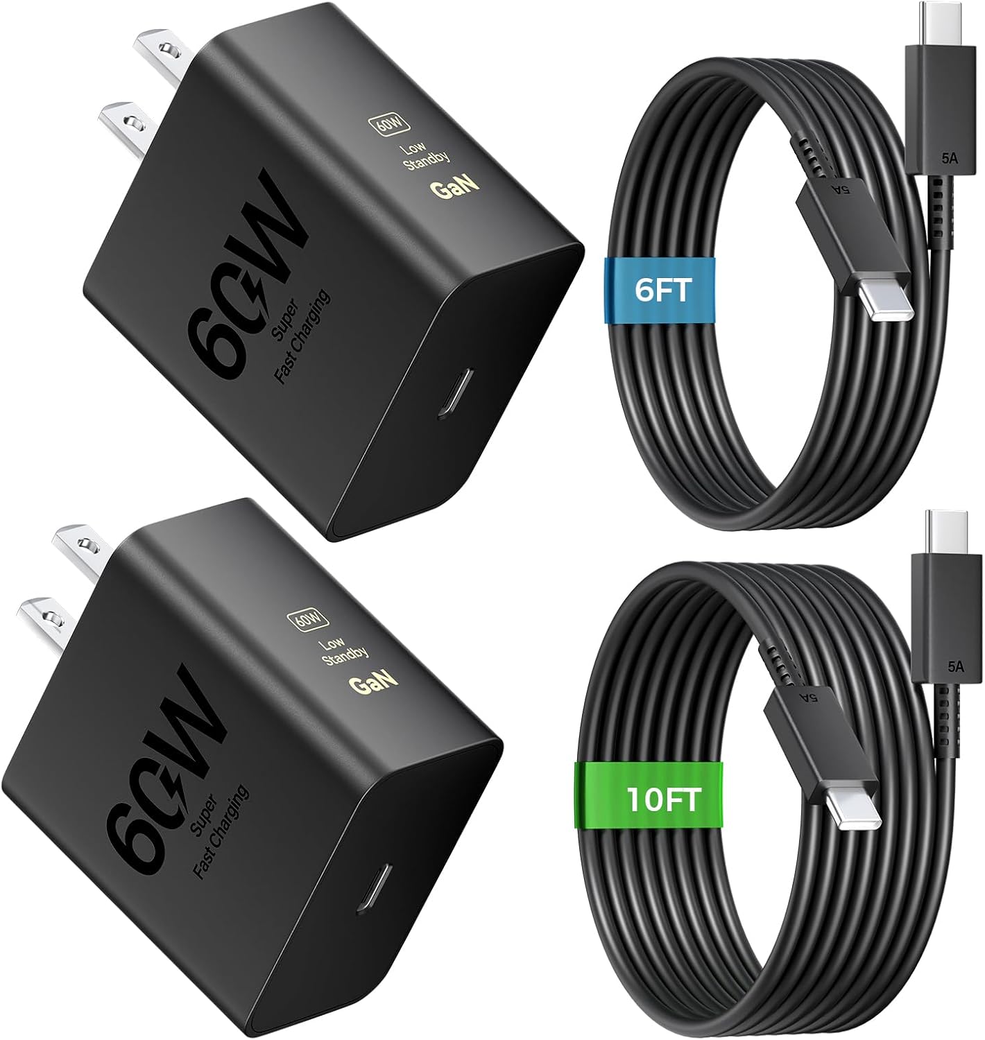 Detalle de XUWZG YX-PD60W 60W USB-C Charger 2-Pack with PPS and Two Cables