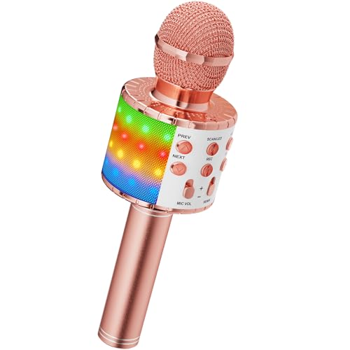 Ankuka Microphone karaoké sans fil 4 en 1 avec LED — lecteur BT, enregistreur et haut-parleur