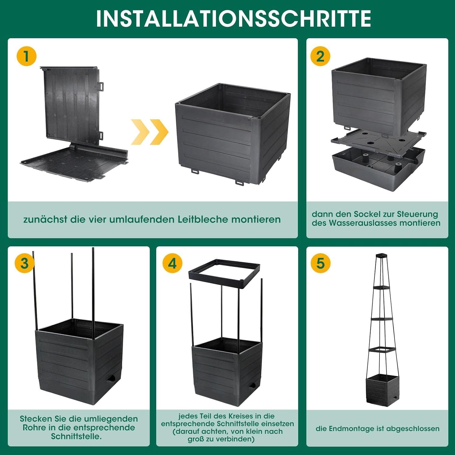 Thumbnail 5 de MYMULIKE Tomatentopf-Set mit Rankhilfe (2 Stück) und Selbstbewässerung bis 145 cm