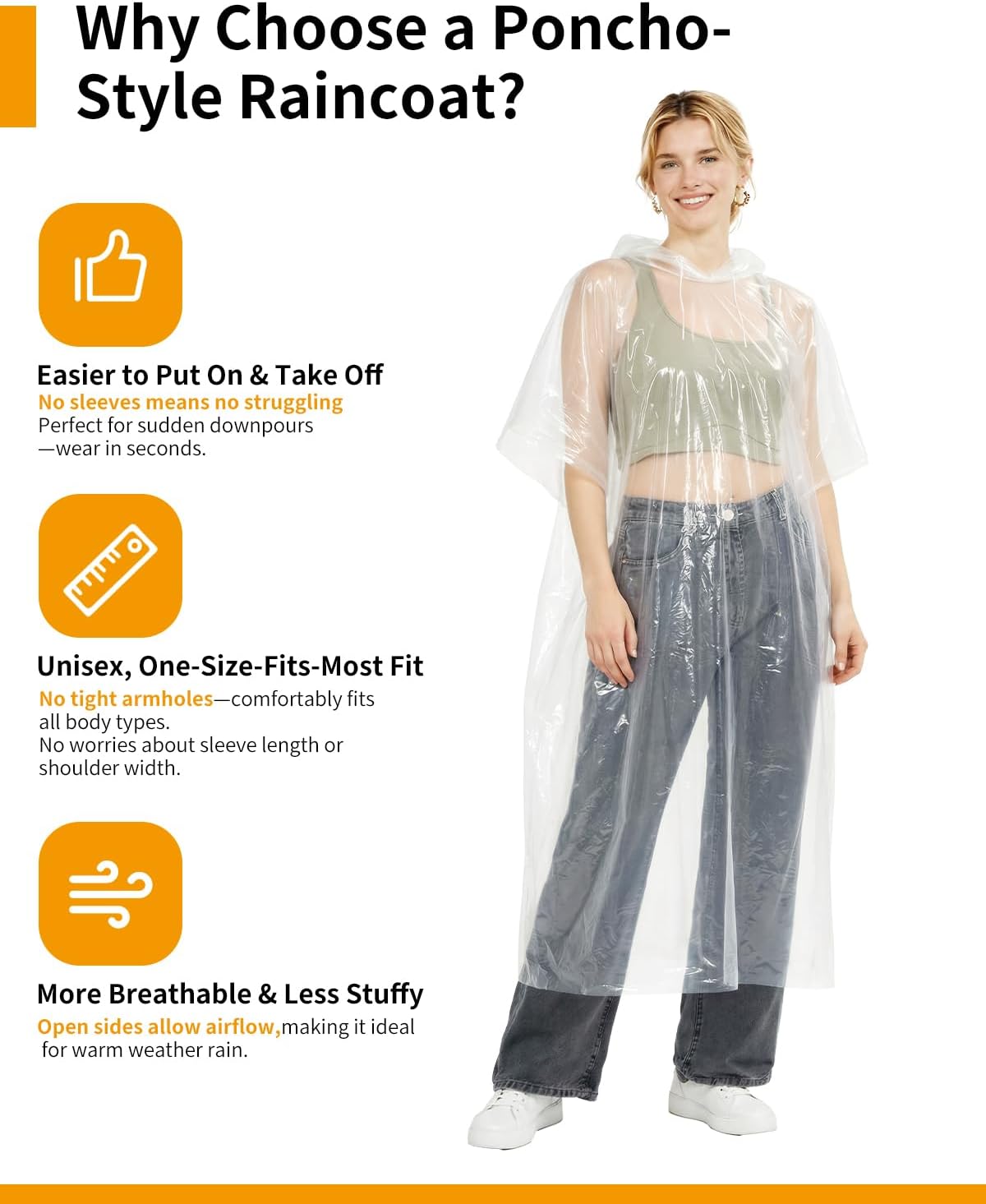 Thumbnail 1 de Hitituto Adult Rain Ponchos, Extra-Long PE Design with Drawstring Hood