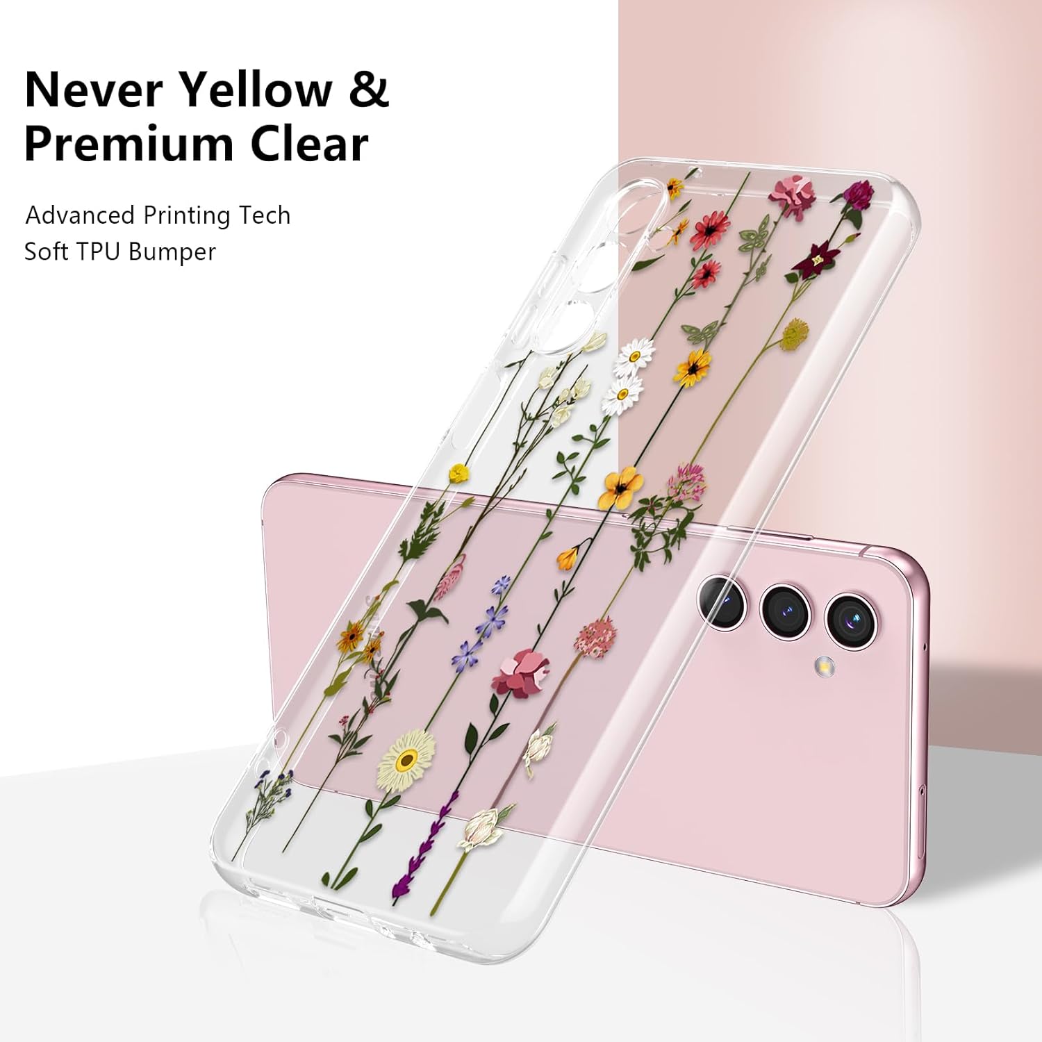 Thumbnail 1 de ZTOFERA Floral Silicone Case for Samsung Galaxy A15 (4G/5G) – Clear with climbing flower pattern