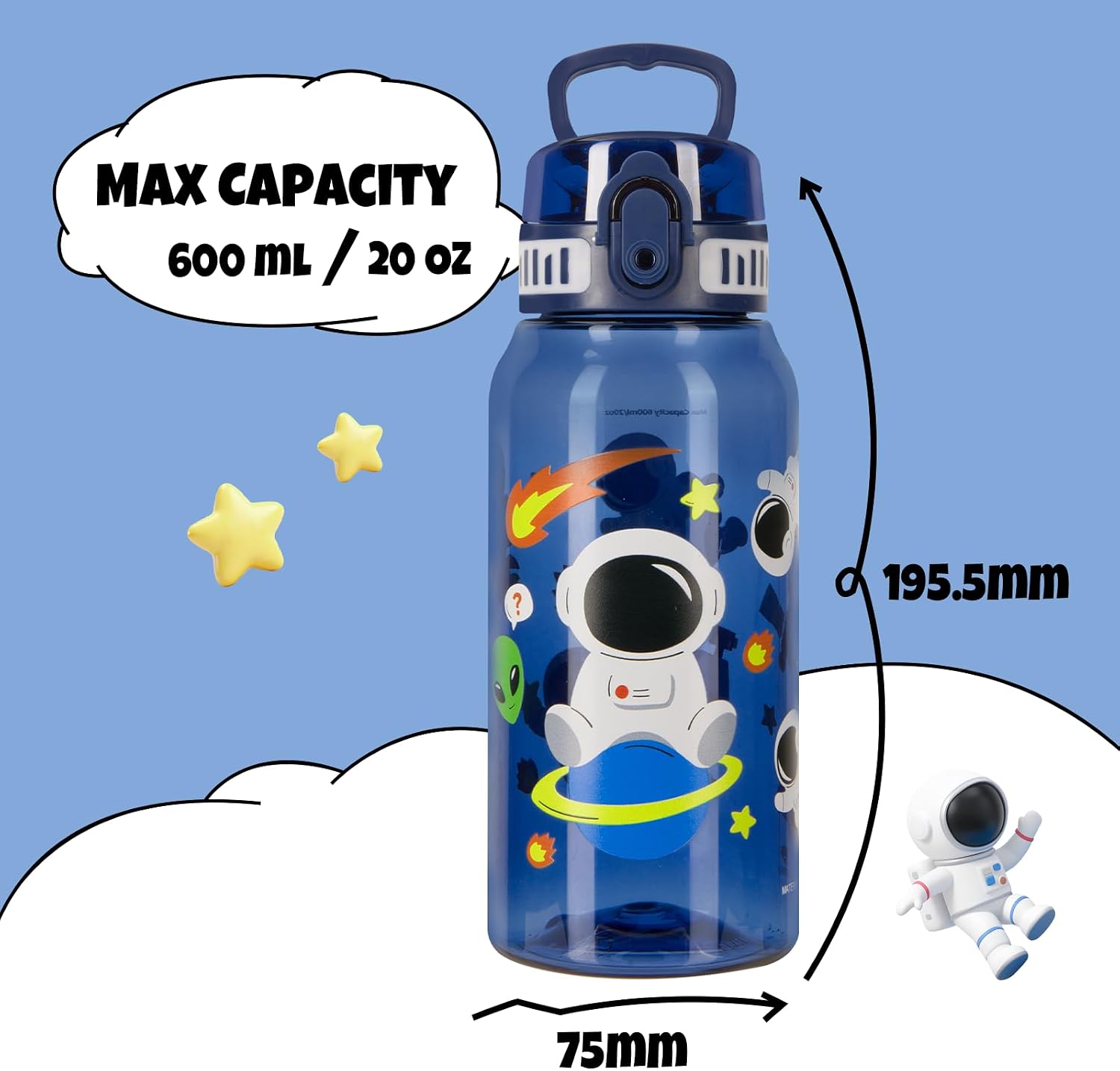 Thumbnail 2 de UZSPACE Kids Water Bottle with 2 Lids – 600ml Tritan, BPA-Free, Leakproof