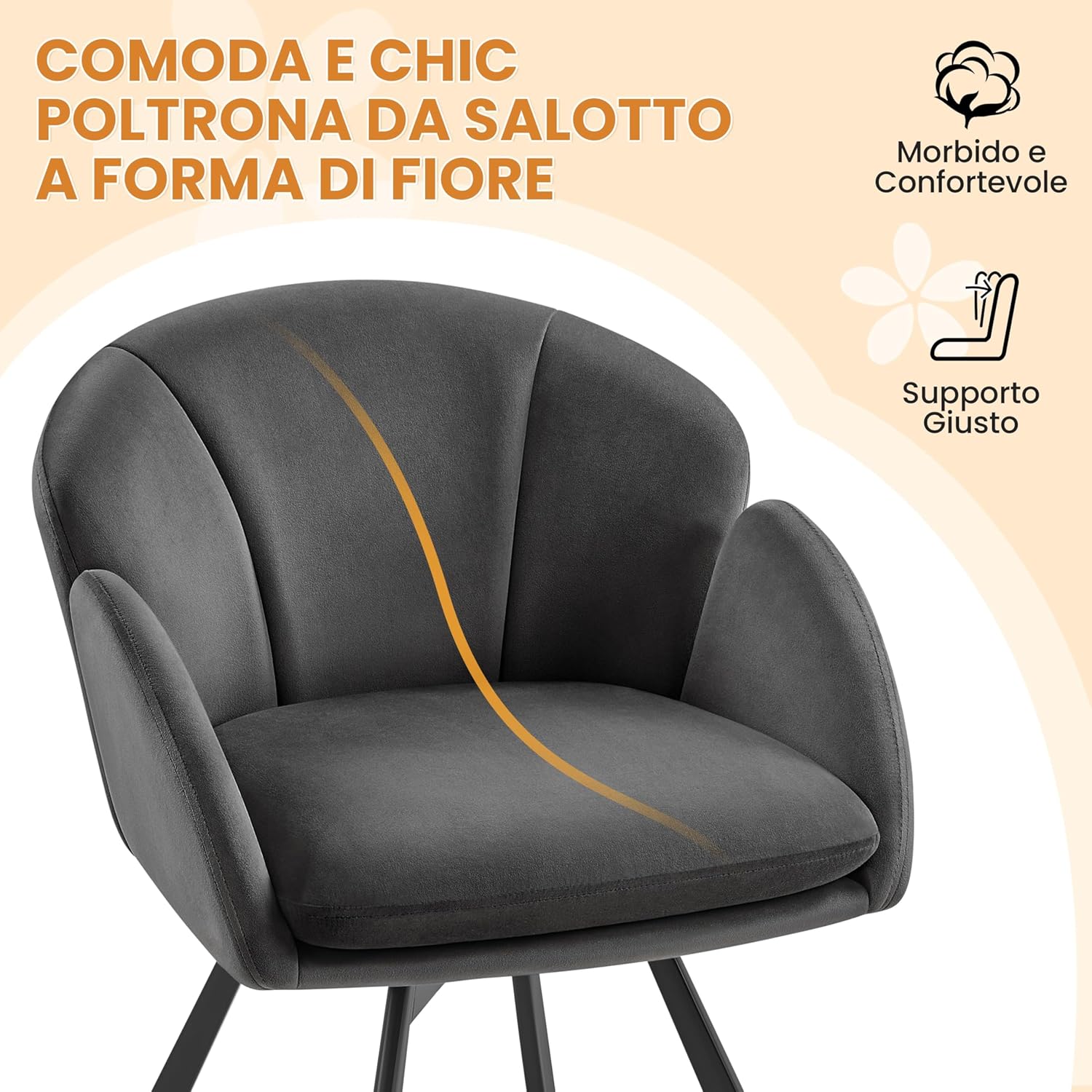 Thumbnail 5 de Yaheetech Poltrona Girevole a 360° in velluto ciniglia: sedia da make-up elegante per camera o ufficio, grigio scuro