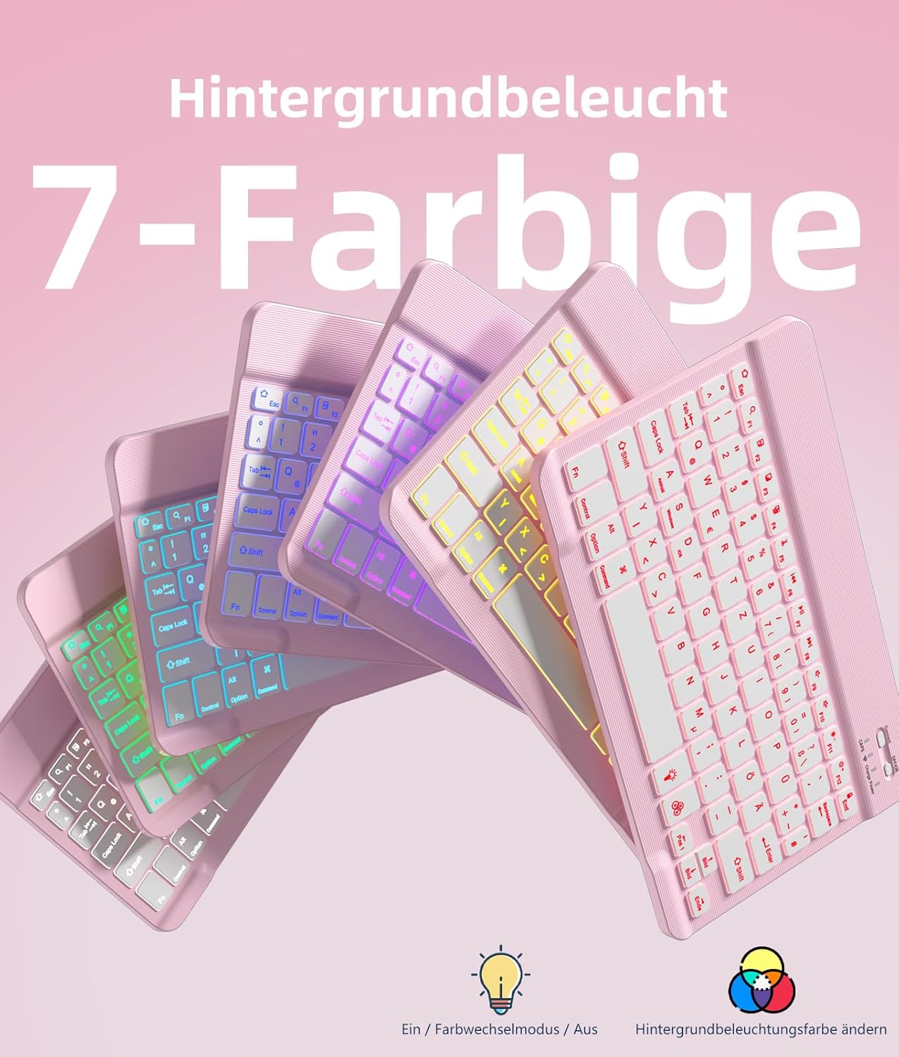 Thumbnail 3 de Vobafe Hülle mit Tastatur für Samsung Galaxy Tab A11+ Plus (11 Zoll, 2025) & Tab A9+ Plus (11 Zoll, 2023) – QWERTZ, beleuchtet, abnehmbar, Rosa