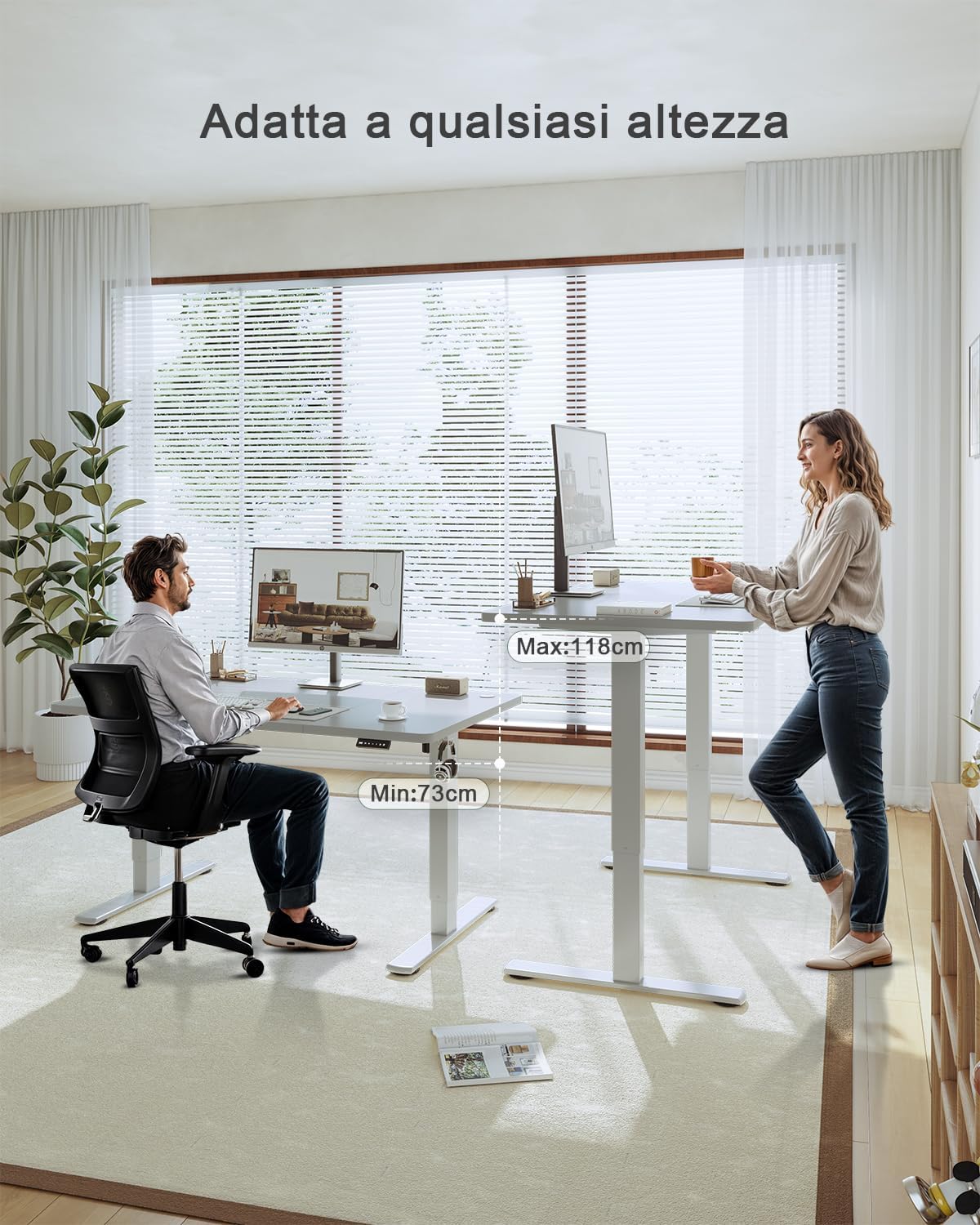 Thumbnail 5 de JUMMICO scrivania regolabile in altezza elettrica con smart panel e USB (120 x 60 cm) – grigio