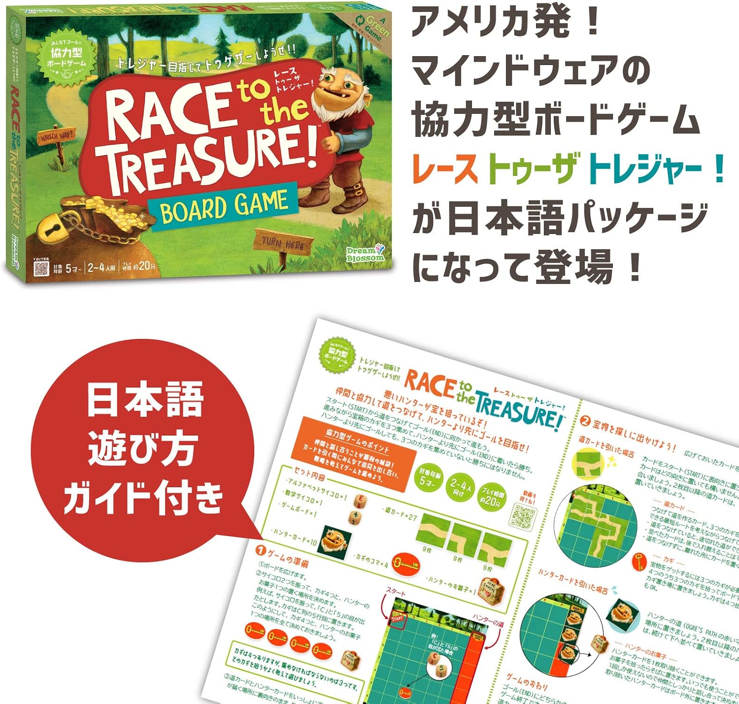 Detalle de MindWare Peaceable Kingdom GMC2 協力型ボードゲーム「レース・トゥー・ザ・トレジャー!」日本語版、2~4人・5歳以上