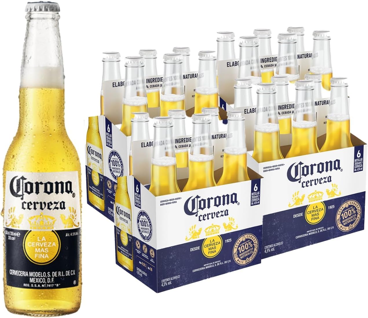 Detalle de Corona Cerveza – Pack 4x6 botellas de 33 cl. Lager ligera y refrescante