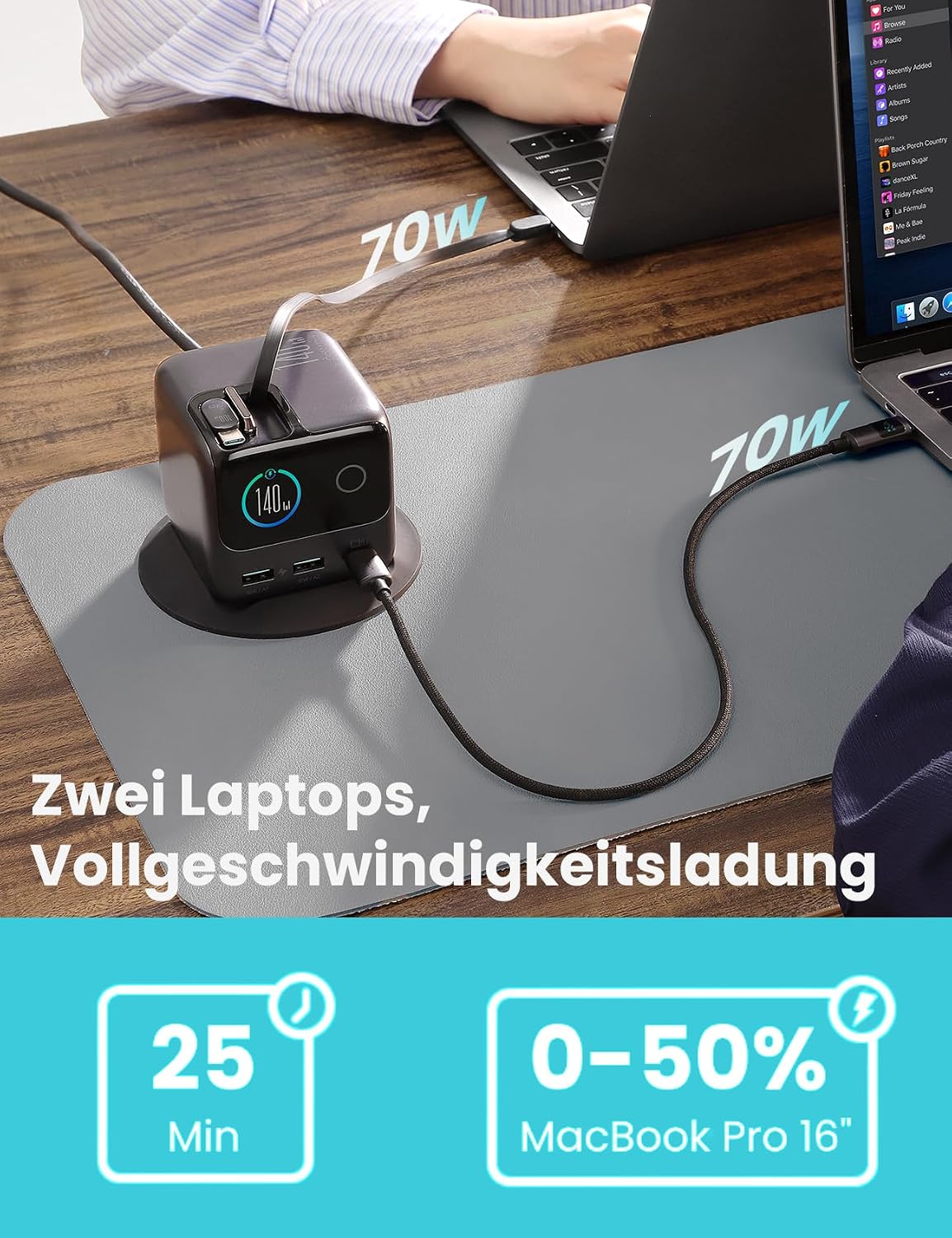 Thumbnail 6 de JOyroom PODIX 140W 5‑in‑1 GaN Ultra Ladelstation mit USB‑C Retraktabel-Kabeln und Smart LCD