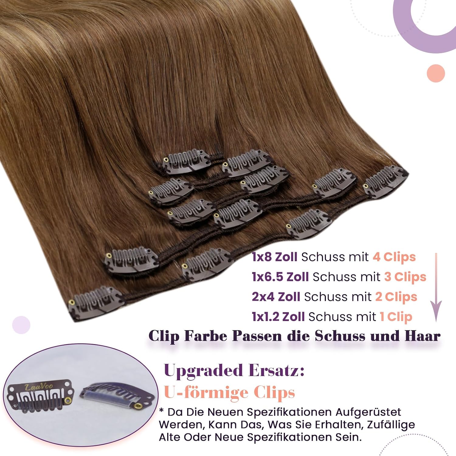 Thumbnail 1 de LaaVoo Echthaar Clip-in Extensions – Aschiges Hellbraun, 30 cm, 5 Stück, Remy Menschenhaar