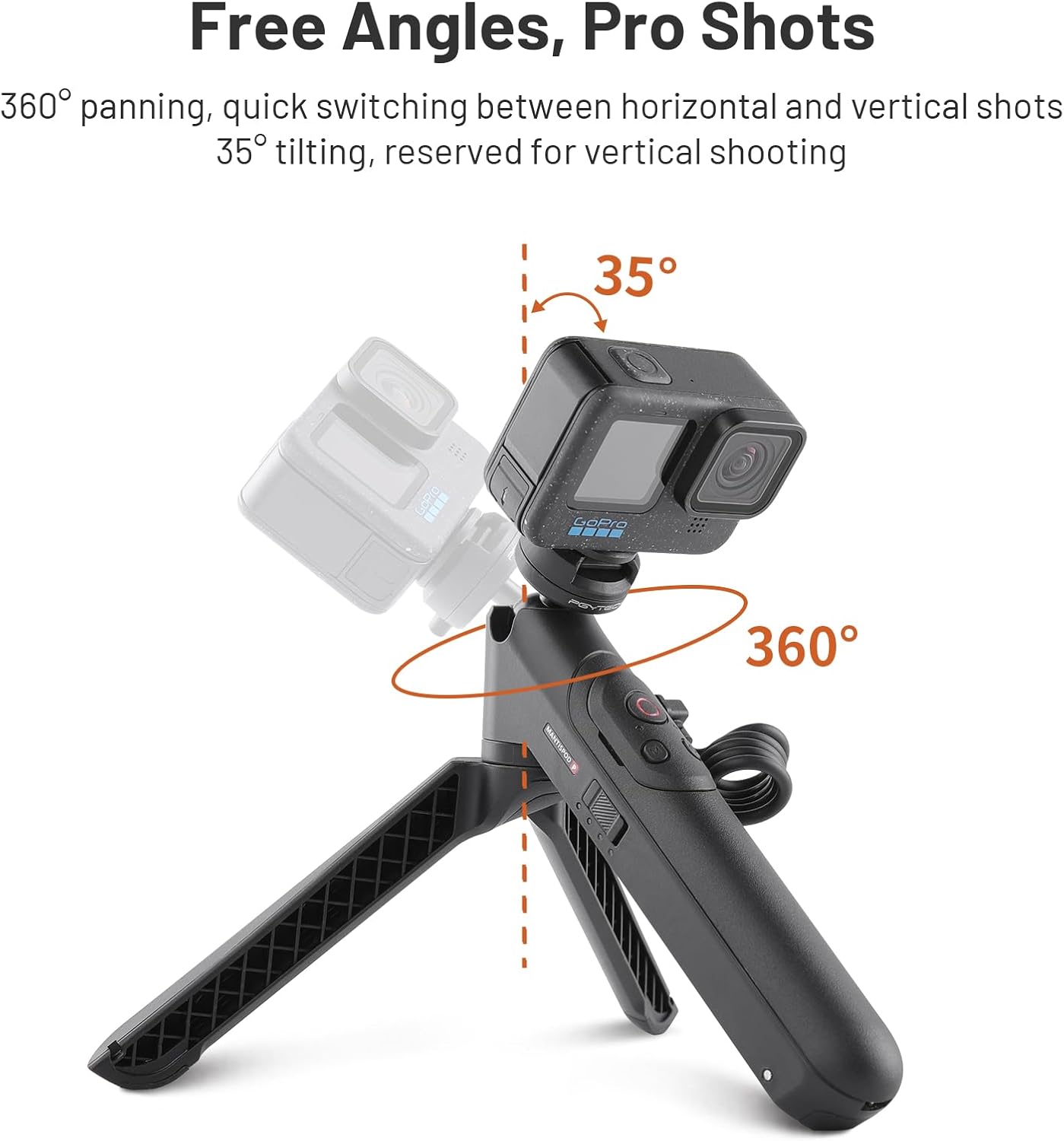 Detalle de PGYTECH CapLock MantisPod Power Support con batteria 5000mAh e telecomando per GoPro